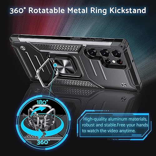 Miniatura 2 de Anqrp Funda para Galaxy S22 Ultra, funda protectora de grado militar con anillo de metal giratorio soporte magnético compatible con Samsung Galaxy
