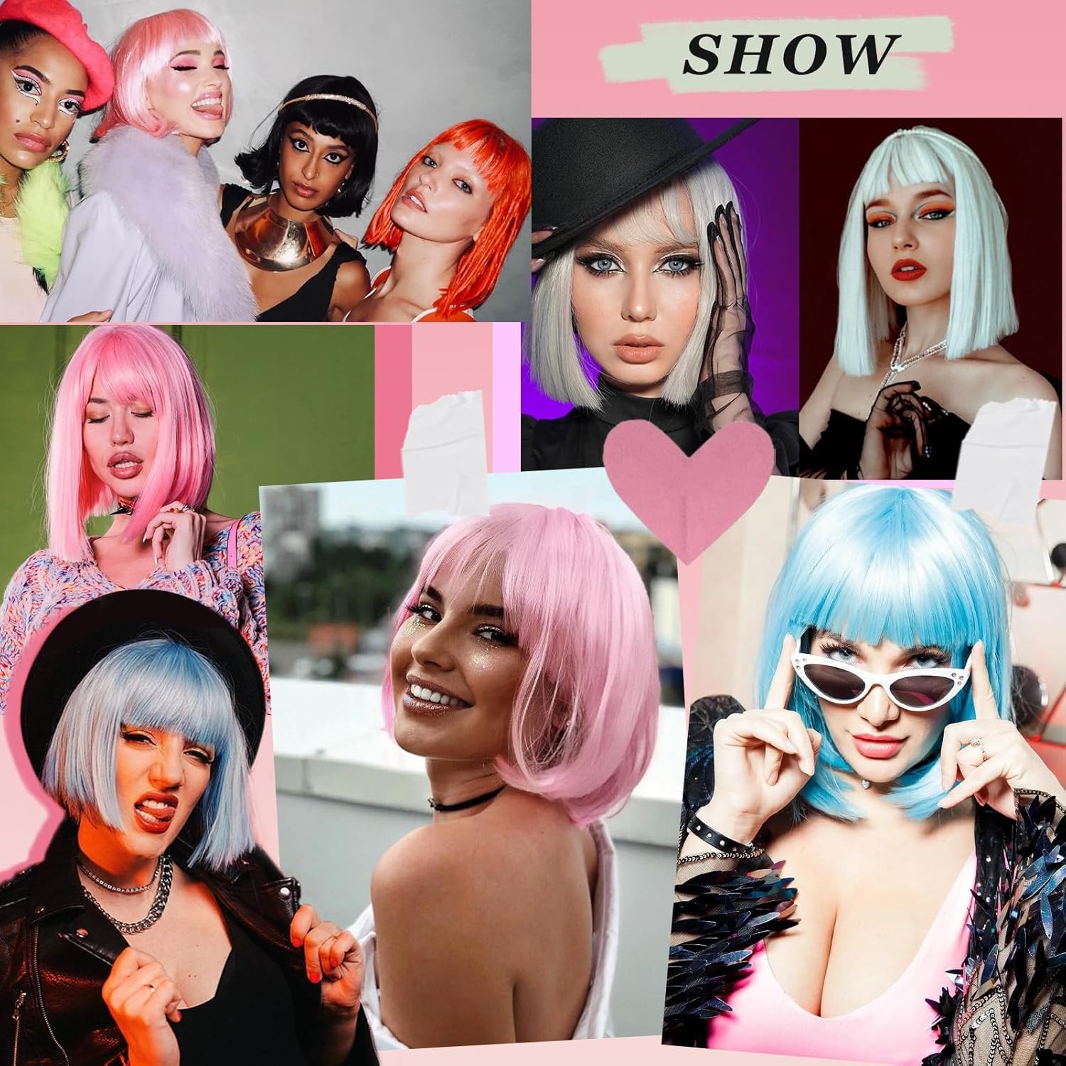 SUKRI Pink Bob Wig with Bangs, 12-Inch Heat-Resistant Synthetic Hair