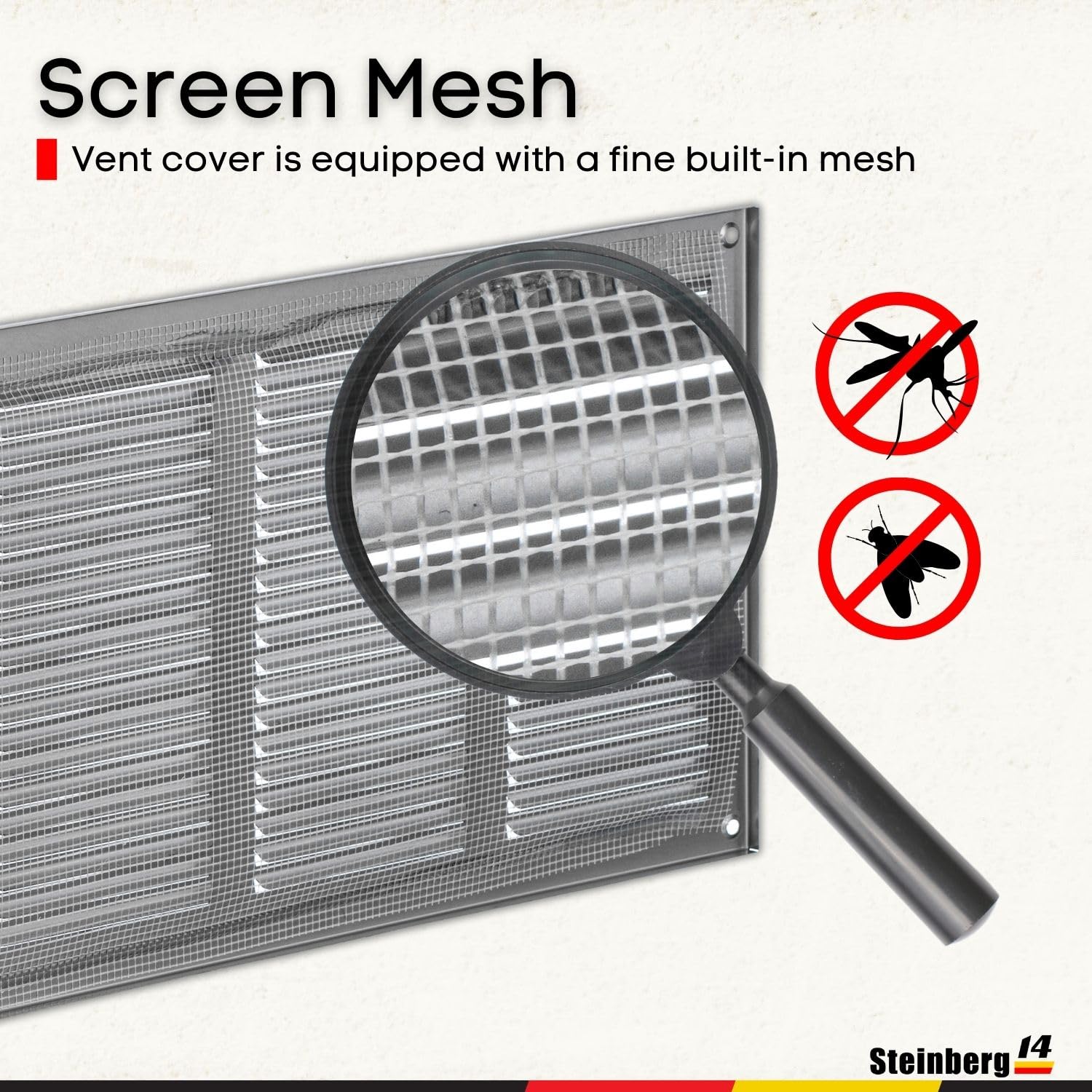 Steinberg14 Rejilla de Ventilación de Acero Inoxidable 300x200mm, con Protección Contra Insectos, ideal para ventilación, medidas 30x20 cm