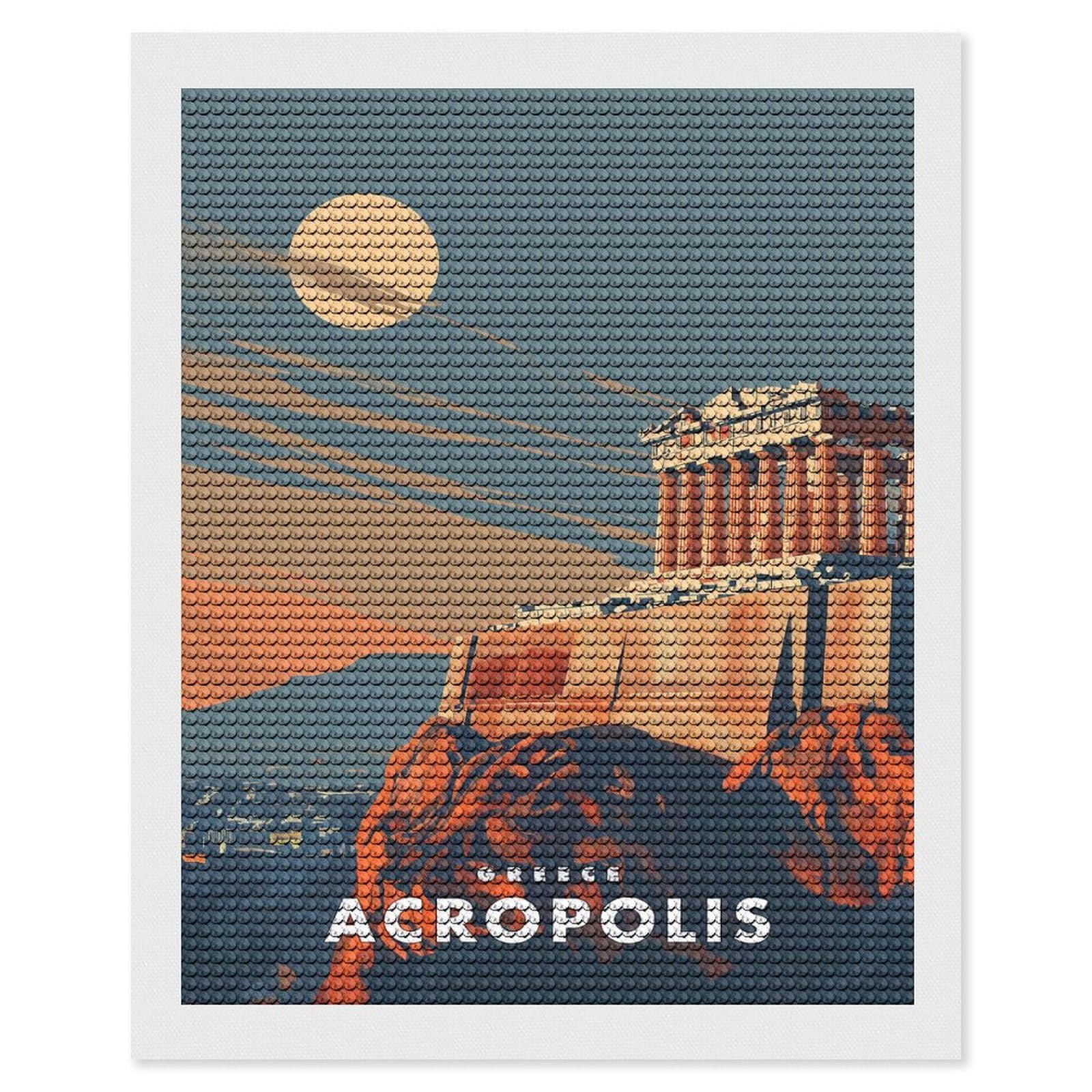 Junmoney Acropolis Greece DIY Diamond Art Canvas Kit 16"x20", Complete Accessories, Creative Leisure Activity, Home Wall Decor, Gift Idea