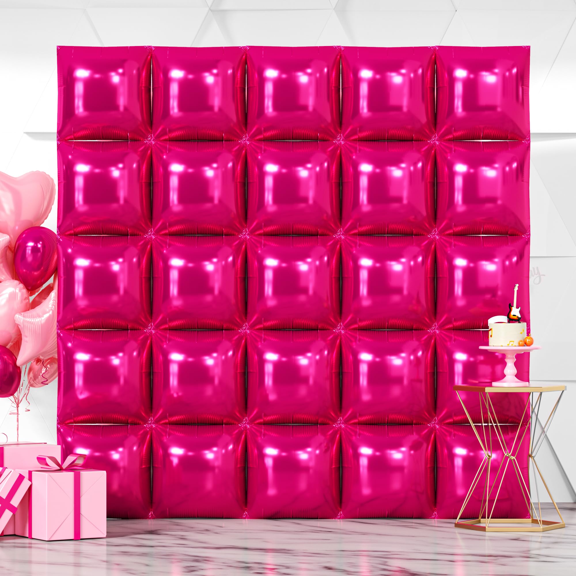 NISOCY 25PCS Hot Pink Square Foil Balloons Wall Backdrop Double Sided Rose Red Balloon Tunnel Arch Kit for Birthday Valentine Wedding Anniversary