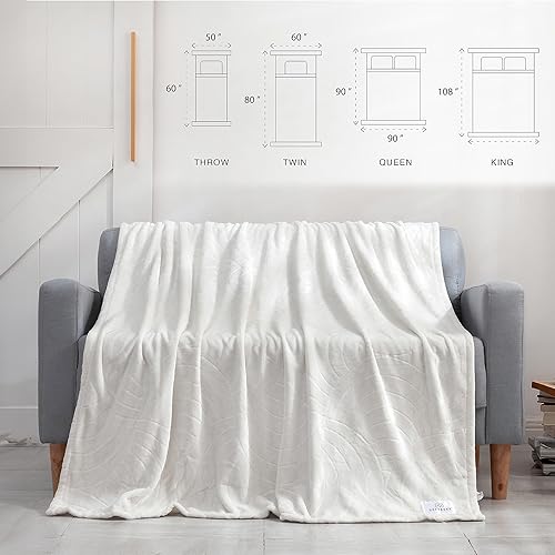 Miniatura 2 de Manta blanca tamaño King de franela con patrón semicircular, suave, esponjosa, afelpada y cálida para cama, sofá, camping