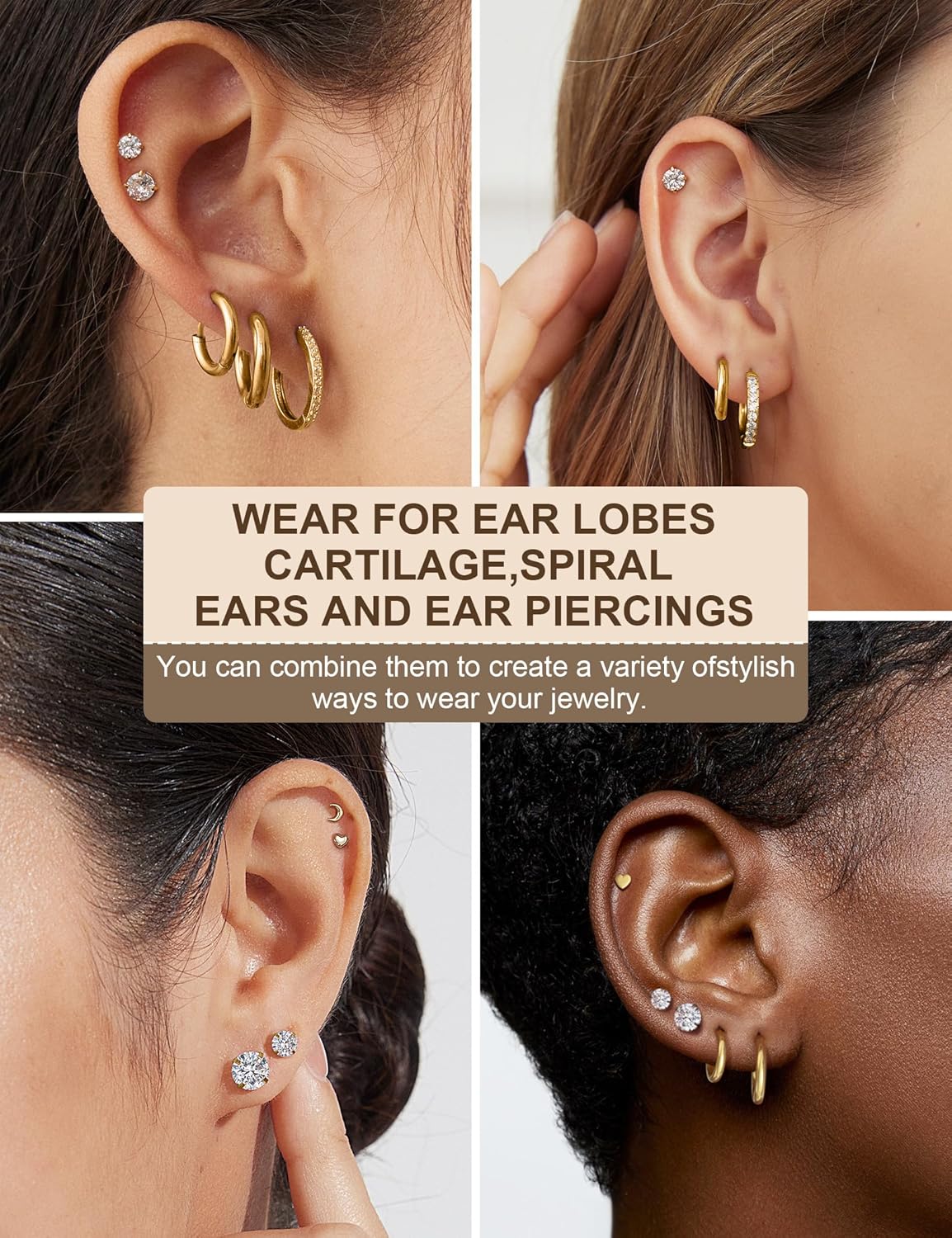 11 Pairs Surgical Steel Earrings Sets for Multiple Piercing Lightweight Small Huggie Hoop Earrings CZ Stud Earrings for Women Cartilage Trendy Hypoallergenic free combination(gold/silver/roes) - Image 2