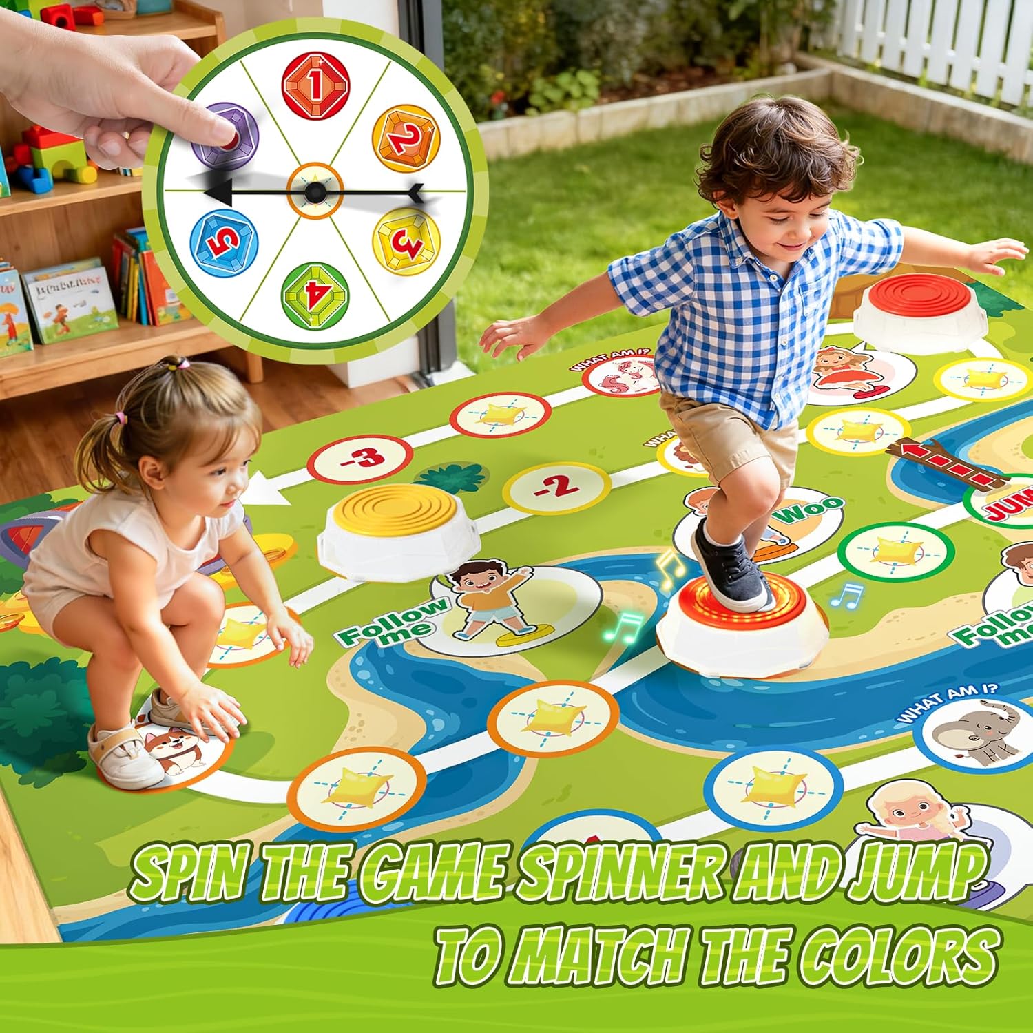 HYES Light Up Stepping Stones for Toddlers 1-3 - 6 PCS Non-Slip Step Stones with Game Map, Toddler Obstacle Course Sensory Toys, Indoor Outdoor 3-5 Years Old Boys Girls Birthday Gifts