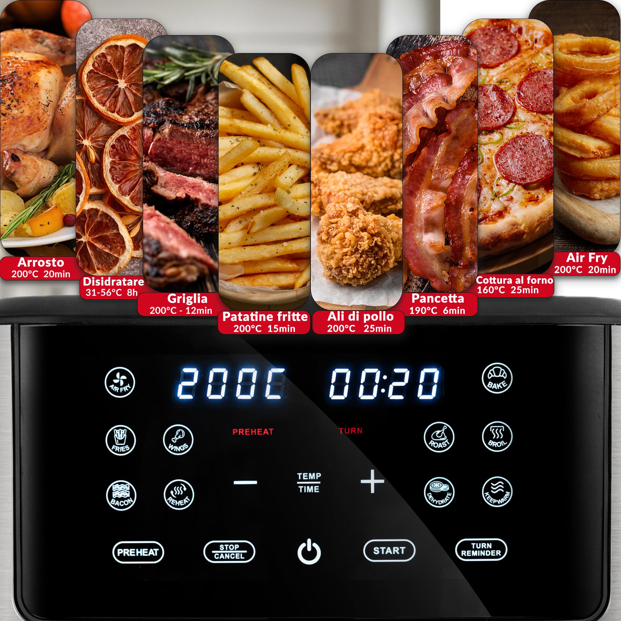 LEHMANN Friggitrice ad Aria XXL 8L, Air Fryer Familiare, 12 Programmi & Regolazione Manuale 76–200°C, Display LED Touch, Lavabile in Lavastoviglie, Rivestimento Antiaderente, 90% di Grassi in Meno