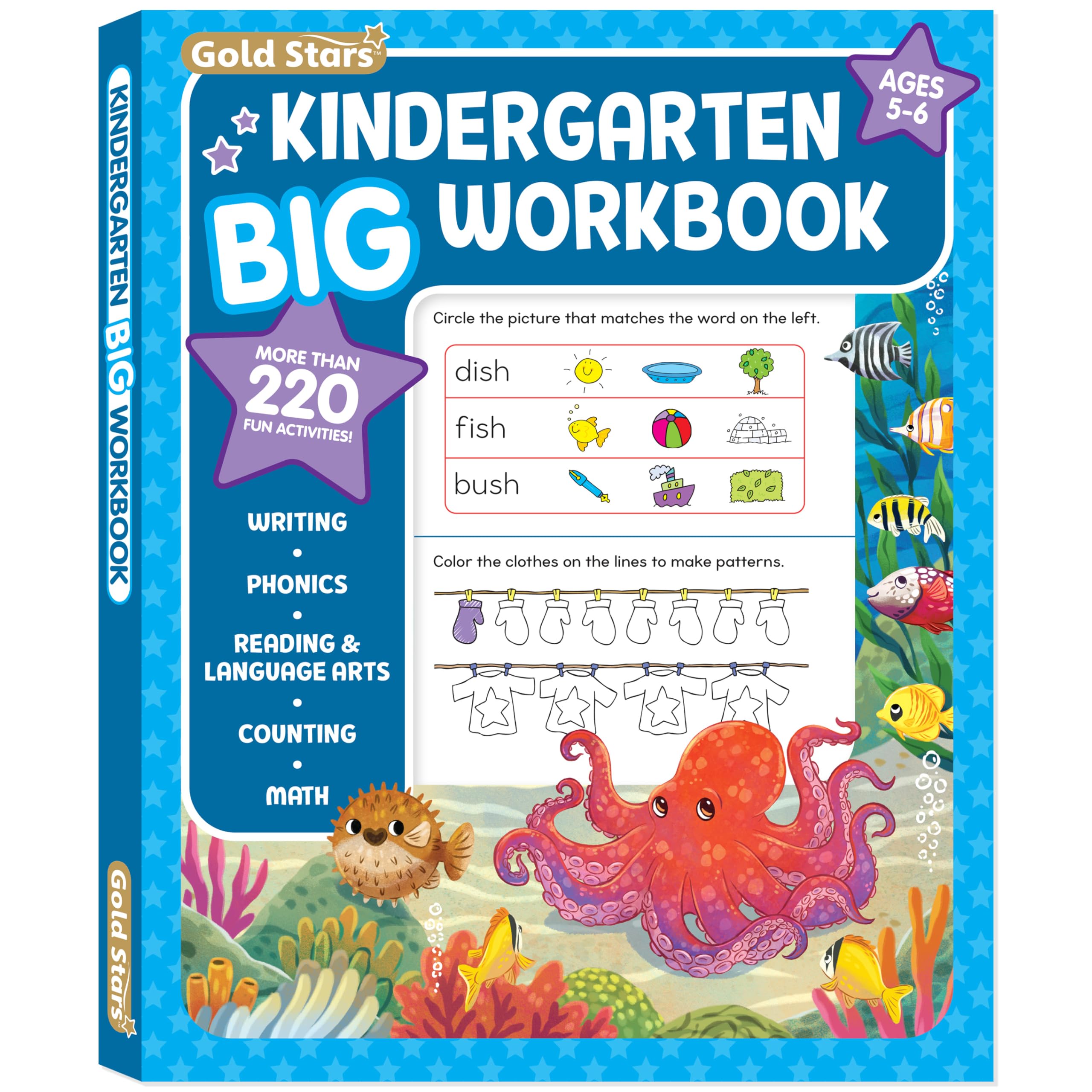 Kindergarten Big Workbook Ages 5 -6: 220+ Activities, Writing, Phonics, Reading & Language Arts, Counting and Math (Gold Stars Series) Paperback – 15 October 2019