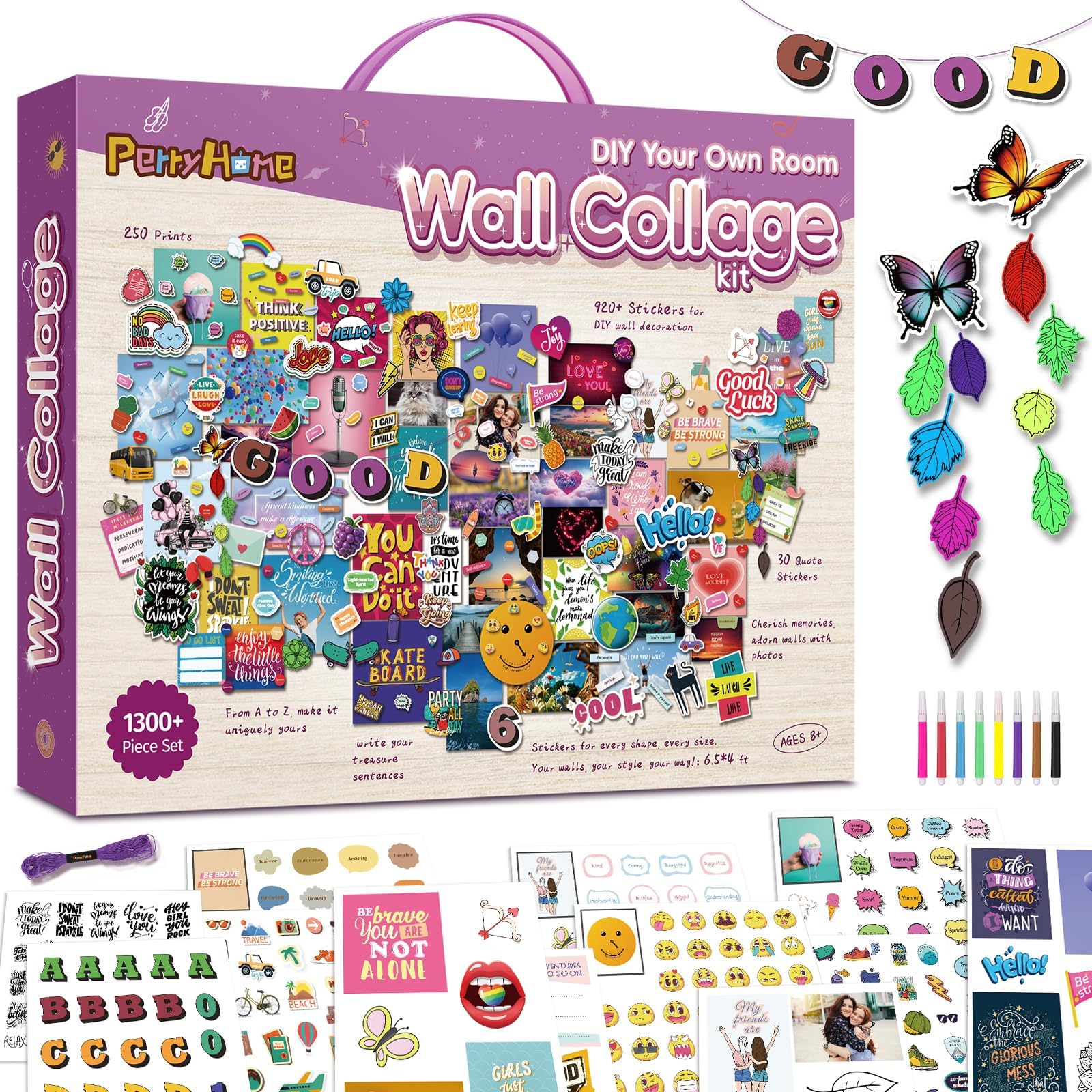 PERRYHOME 1300+pcs Wall Collage Kit for Teen Girls, Wall Decor for Bedroom Aesthetic Décor Teenage Arts Craft Stuff Set Room Decor for Teens Christmas Birthday Gifts for 8-12-15 Year Old Teenage Girls