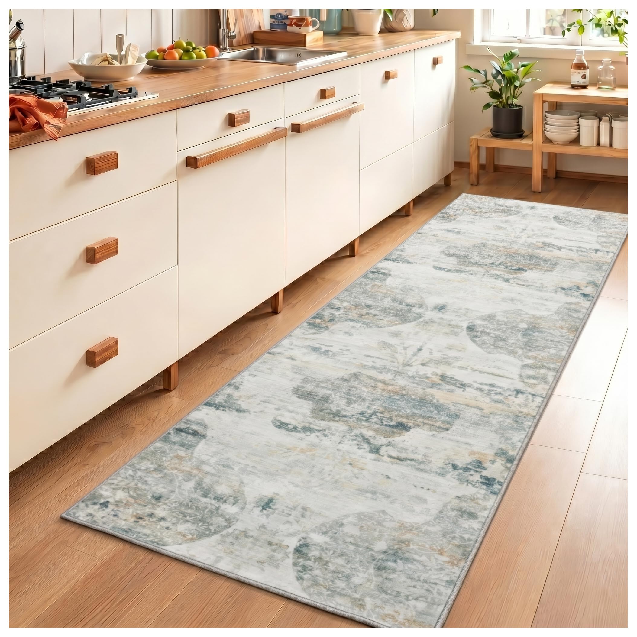KOMTWNM Teppich Küche Waschbar rutschfest 80 * 240cm，Moderne Abstrakte Kunst Eppiche für Küche Bedroom Brücken Flurläufer Teppichläufer Bettvorleger Hallway Carpet