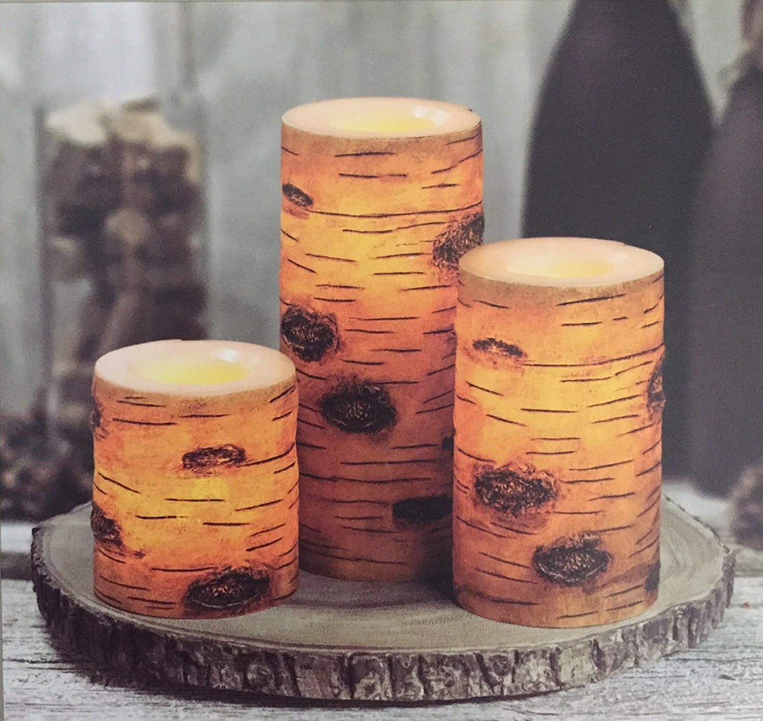 3 Flameless LED WAX Candles, Tan Birch 987580