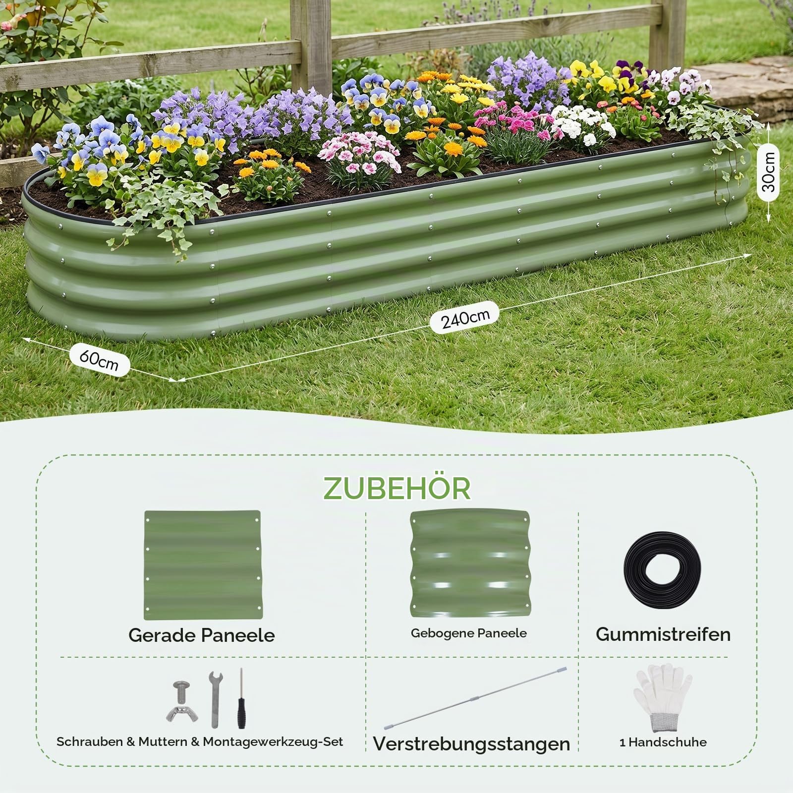 INNO STAGE Verzinktes Hochbeet, Metall, Pflanzkästen für den Außenbereich, für den Anbau von Gemüse, Kräutern, Blumen, Stahlpflanzen, Hochbeet, (Olivgrün, 8FTX2FTX1FT 1pack)