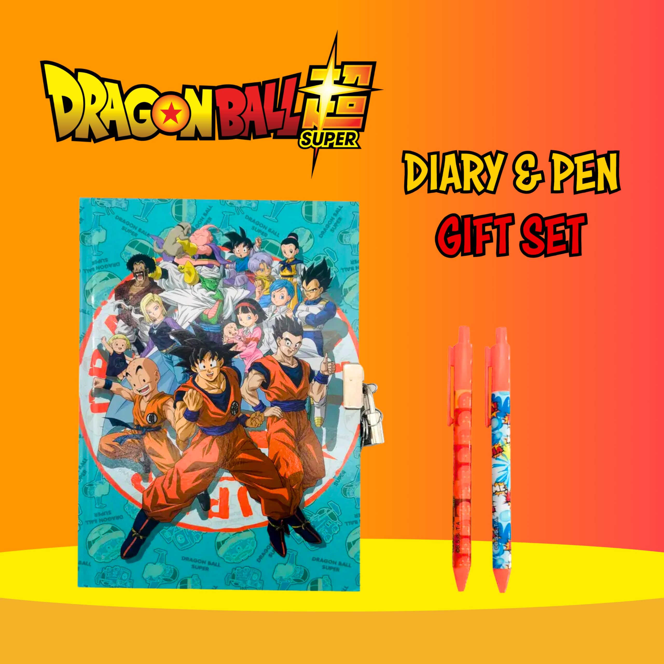 Dragon Ball Z Diario Secreto, Incluye Boligrafo, Cuaderno y Candado con Llaves, Set de Regalo para Niños y Adolescentes