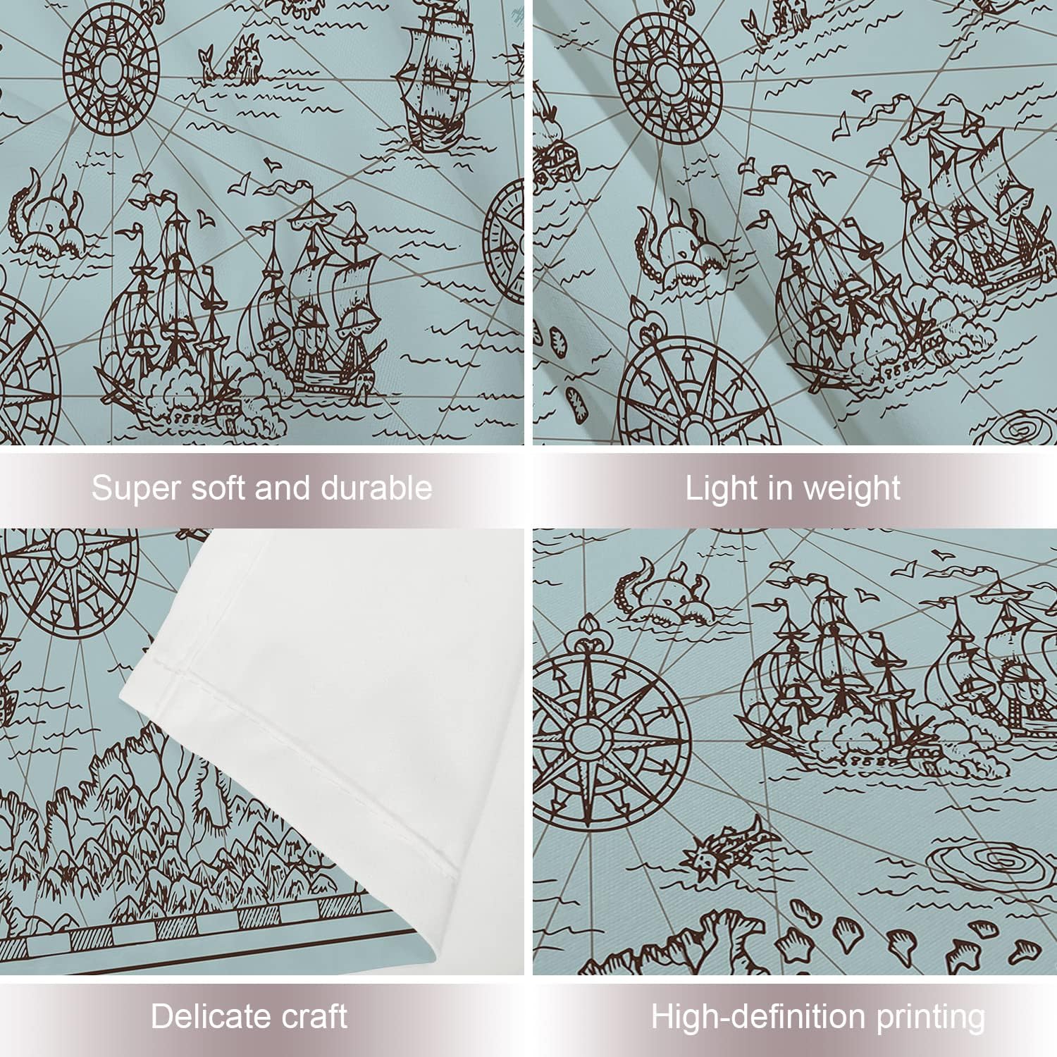 Shrahala Map Tapestry, Pirate Treasure Map Sailing Ship Drawing Wall Hanging Large Tapestry Psychedelic Tapestry Decorations Bedroom Living Room Dorm(59.1 x 82.7 Inches, Silver)