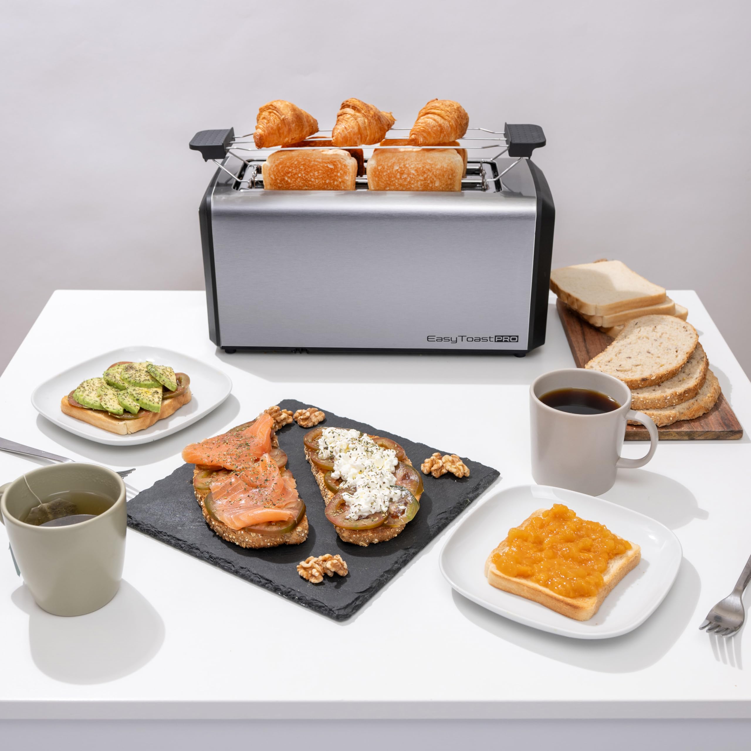 Digitaler Langschlitztoaster mit Touchscreen, Auto-Lift Toaster Edelstahl, LED-Countdown, 1500W, Brötchenaufsatz, 6 Stufen & Auftaufunktion