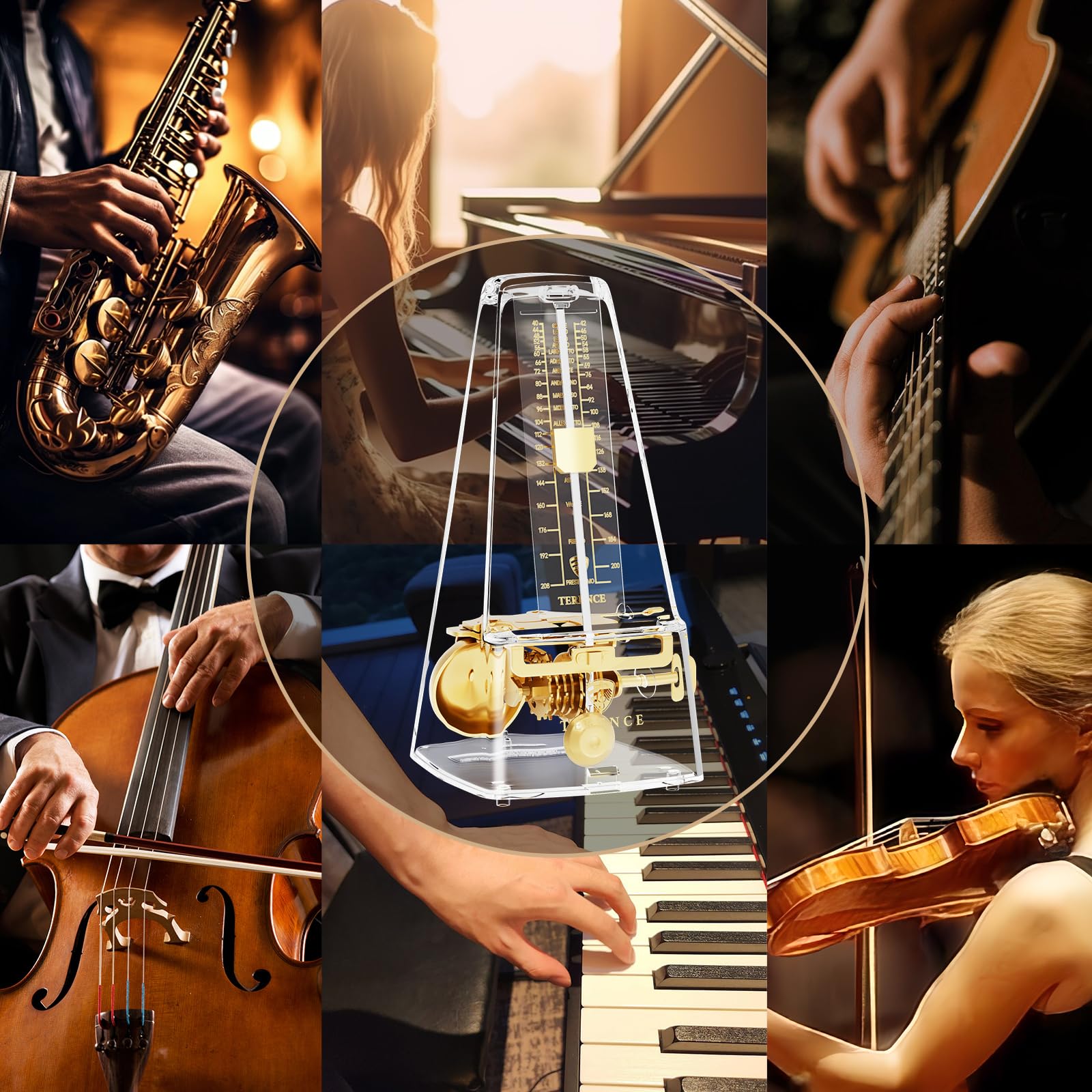 TERENCE Metronomo Meccanico Trasparente Seiko Metronomo Meccanico per Pianoforte, Chitarra, Guzheng, Violino, Batteria, Pipa Macchina ritmica universale per musica