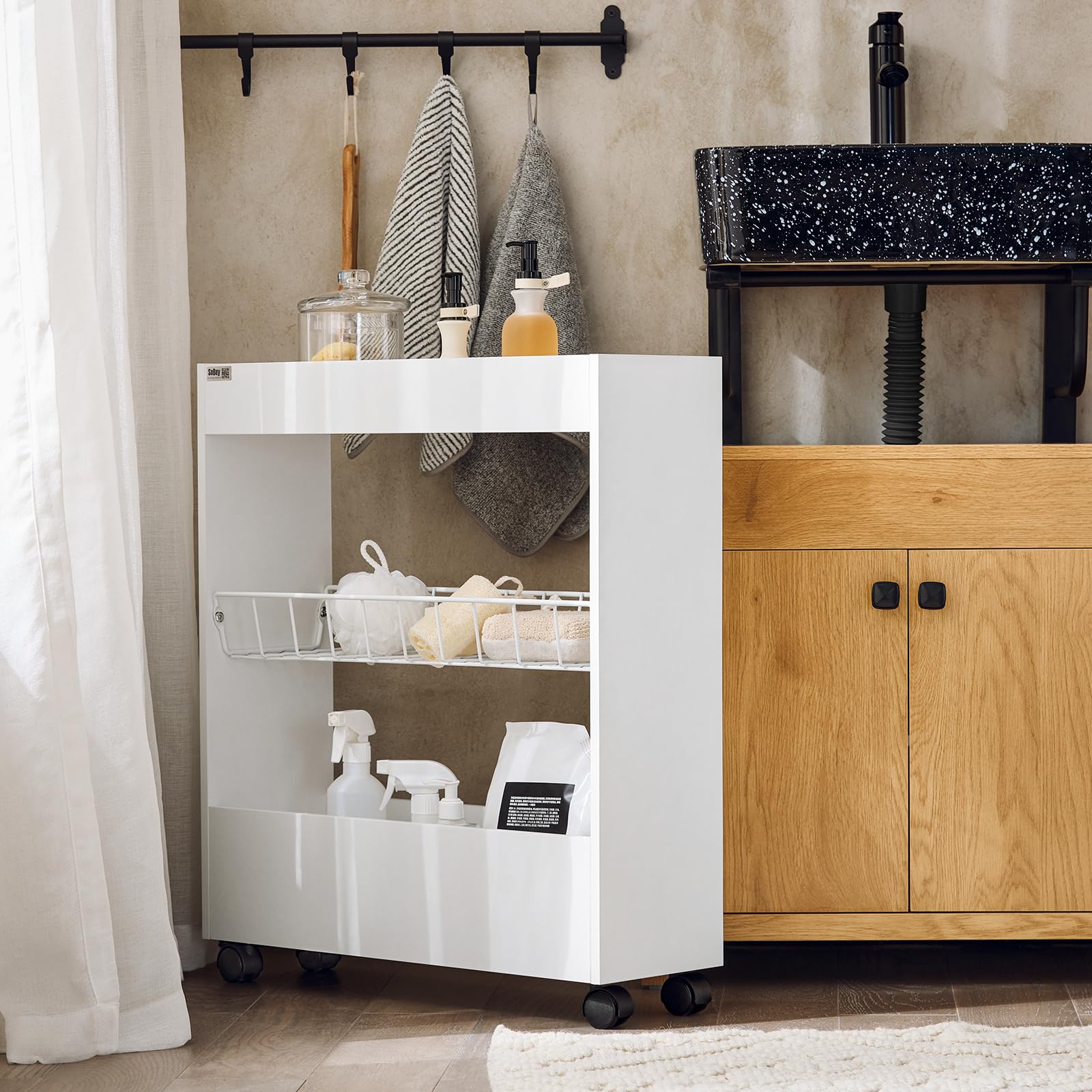 SoBuy Carrellino Salvaspazio Carrello Cucina Organizzatore Bagno Mobiletto Bagno Salvaspazio (BZR46-W)