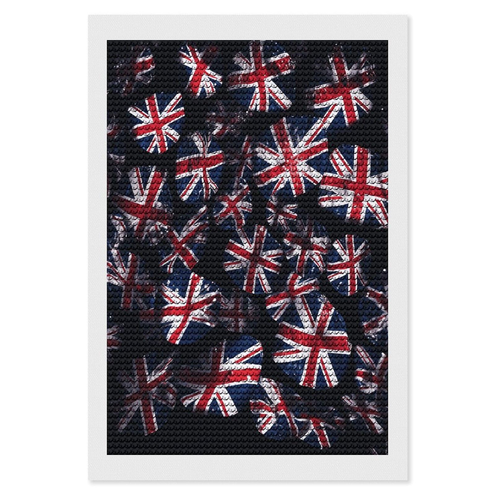British Flag Diamond Art Kits for Adult Round Full Drill Diamond Dots Paintings for Beginner Picture Art DIY Diamond Painting Kits 5D Diamond Art Painting for Home Wall Decor 8"x12"