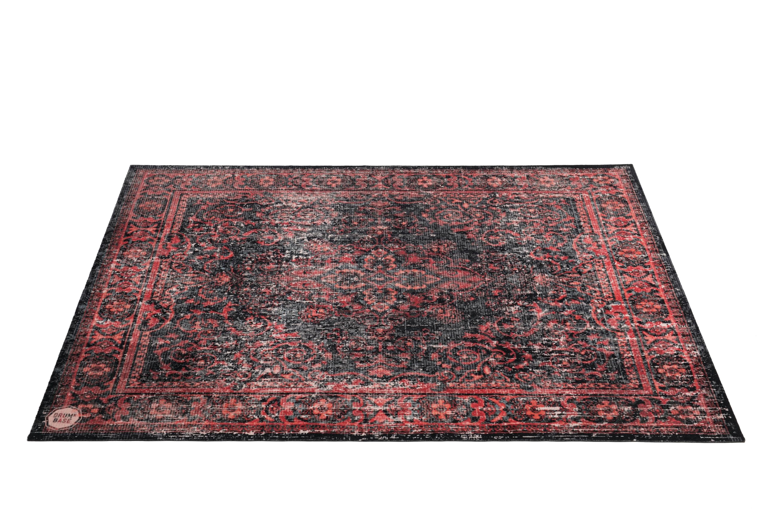DRUMnBASE Vintage Persian Style Stage Rug, Non Slip Waterproof Rug for Stage or Studio Use to Reduce Vibrations, Black Red, 6 FT X 5.25 FT