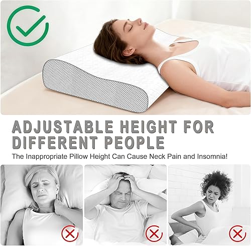 Miniatura 4 de Almohada de espuma viscoelástica, almohada cervical para aliviar el dolor de cuello, almohada ergonómica y ajustable para dormir de lado, espalda y