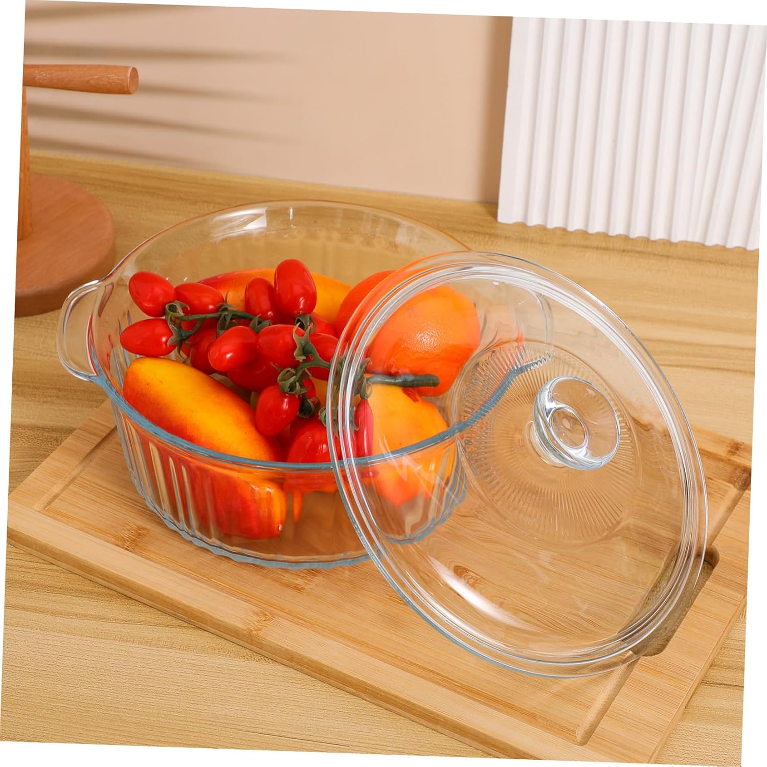 VOSAREA Round Glass Casserole Dish Lid Baking Dishes Lids Oven Pan Nonstick Cookware