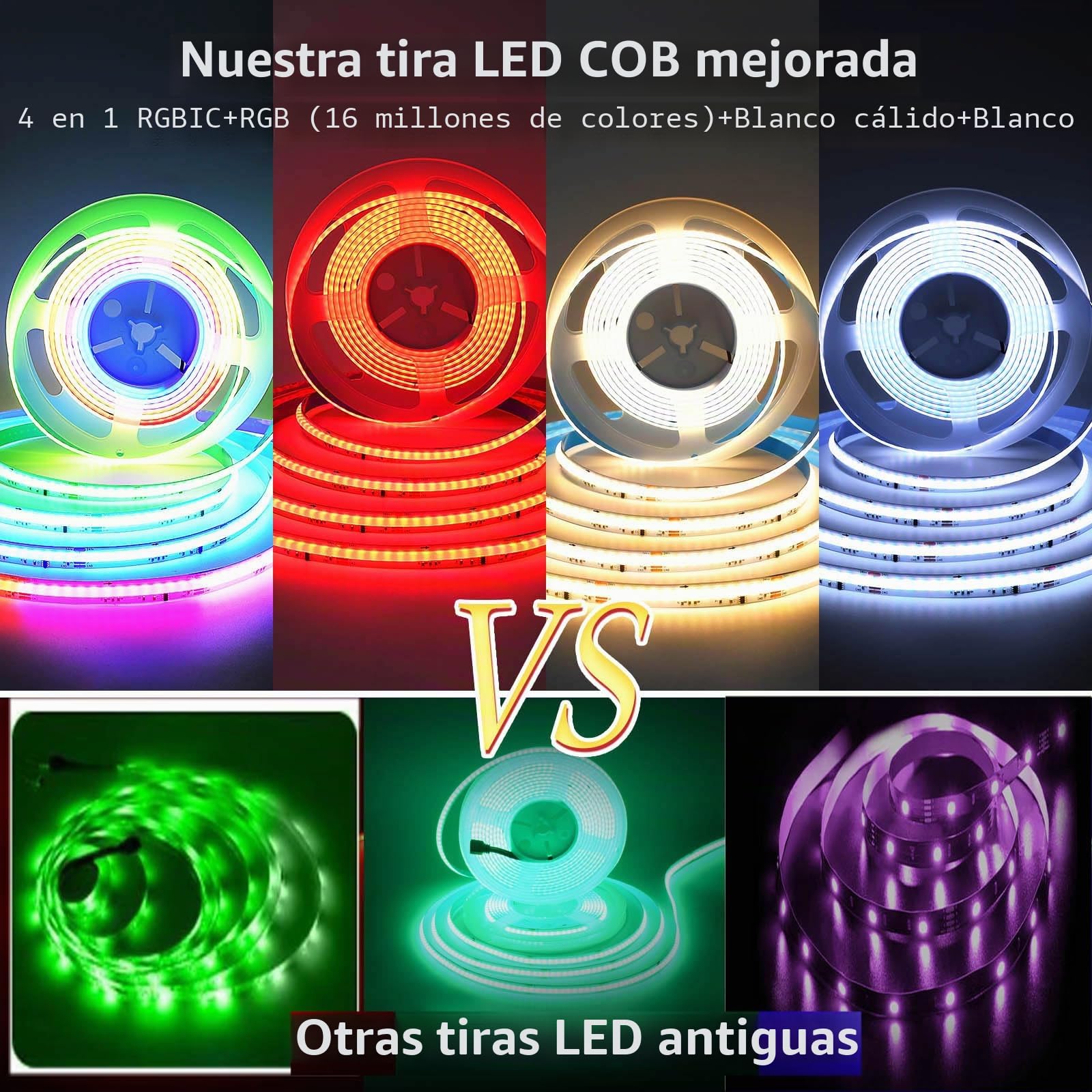 5M COB Wifi Cinta Led,Led Dormitorio RGBWW+IC 784led/M 3920leds 24V, Tira Led RGBWWIC Dinámica Multicolor con Mando a distancia,LED tira funciona con Google Home Assistant/Alexa