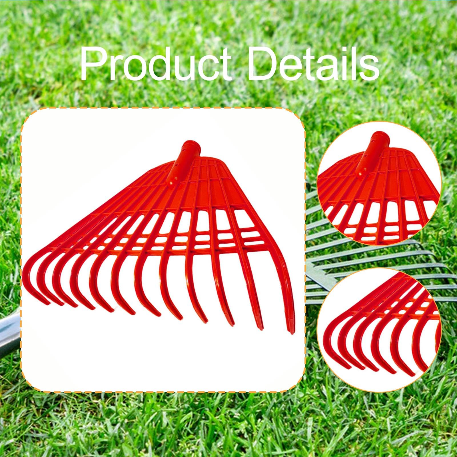 Colcolo Tête de râteau à feuilles de jardin à 24 dents, facile à installer, légère et remplaçable, outil de jardinage pour ramasser les feuilles mortes sur la, Rouge