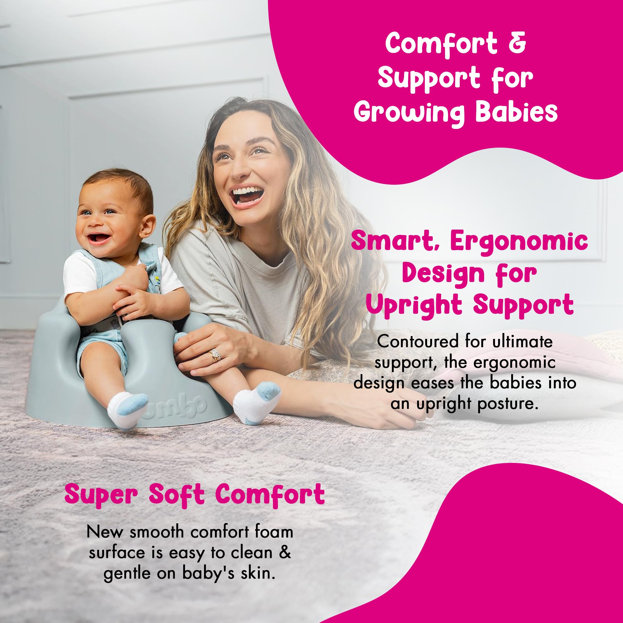 Bumbo Baby Infant Wide Floor Seat PLUS+ for 3 to 12 Months, Portable Feeding and Activity Play Chair with 3 Point Adjustable Harness, Soft Foam Support, and Extra Leg Room, Desert Mirage