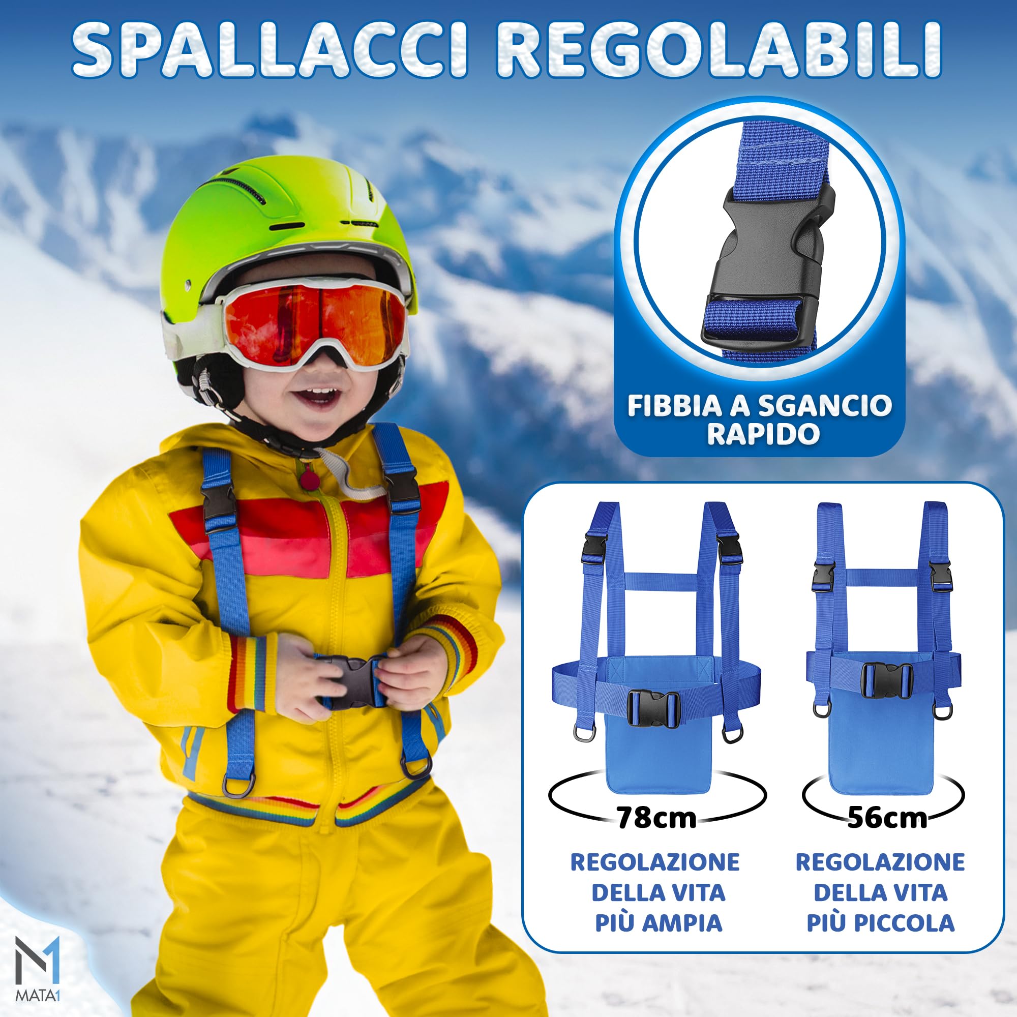 Imbracatura da allenamento per sci e snowboard per bambini - cinghie elastiche elastiche per sterzare e imparare il controllo della velocità - Zaino per allenatore di sci