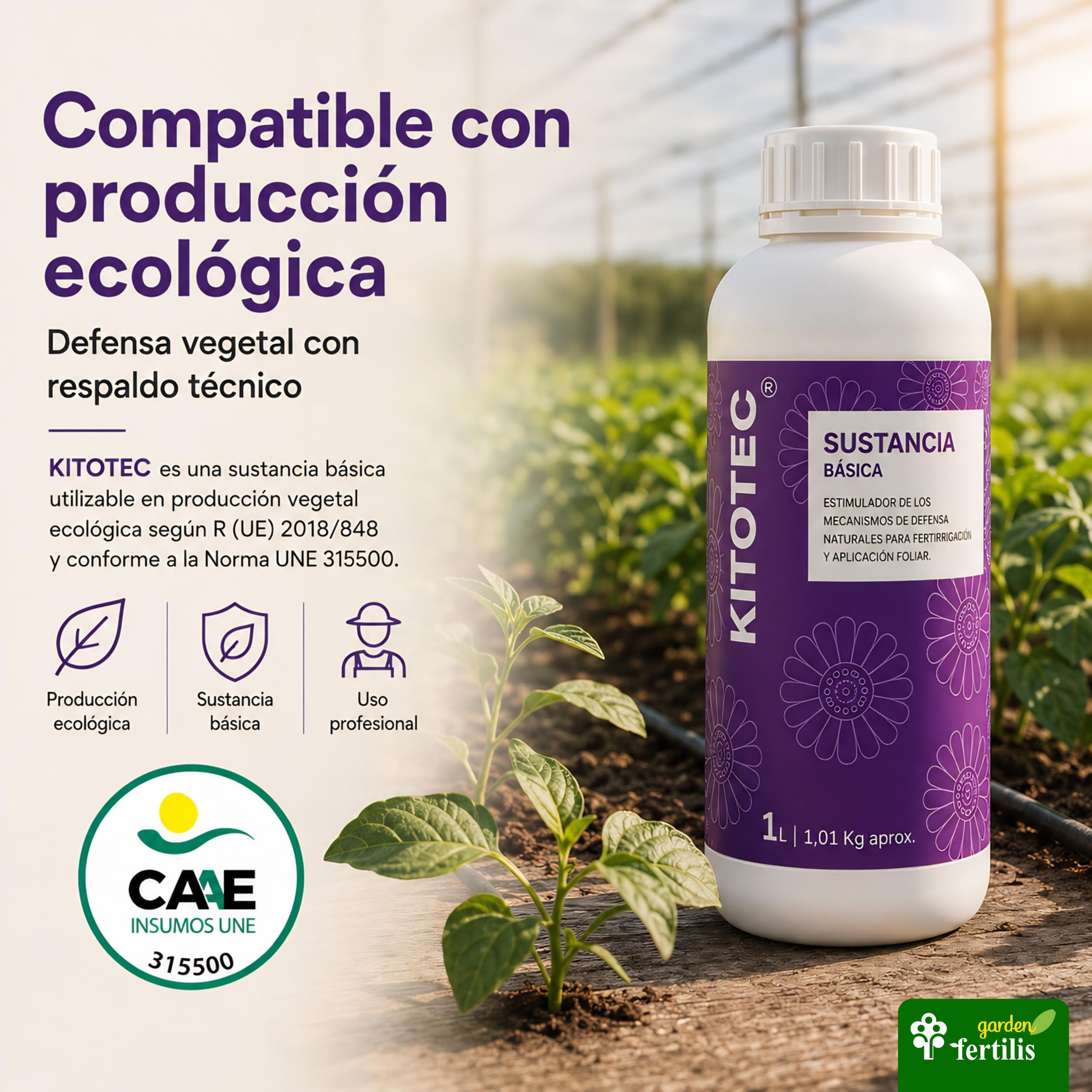 BC Fertilis KITOTEC | Fertilizante Ecológico Profesinal 1L con Quitosano 5%. Crea un Biofilm Protector Natural contra Hongos e Insectos. Eficaz Frente al Estrés Hídrico y Térmico. Certificado CAAE