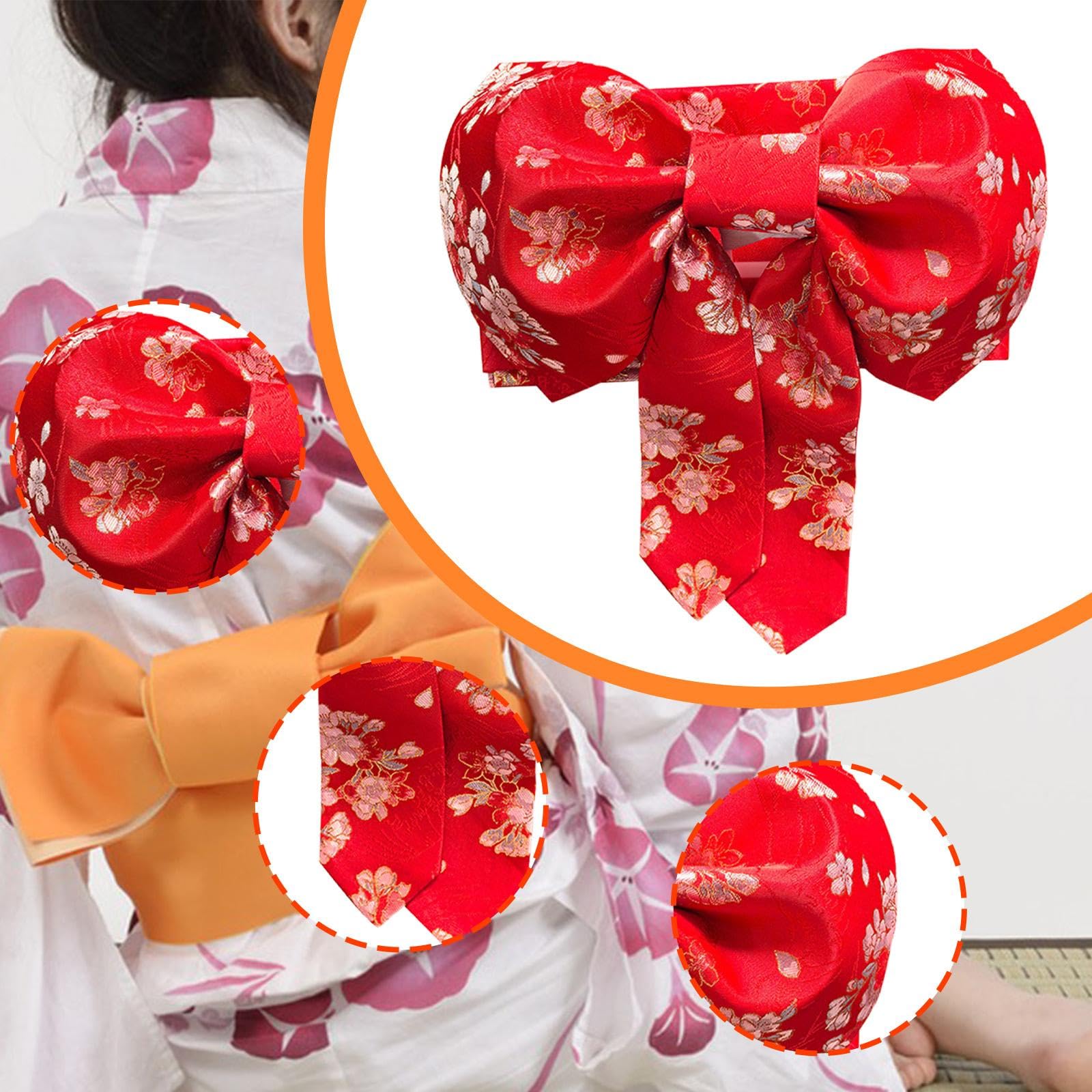 Kimono Tradizionale Giapponese con Fiocco Preannodato in Morbido Poliestere Leggero Cintura Accessori Adatta per Festival Matrimoni Sp