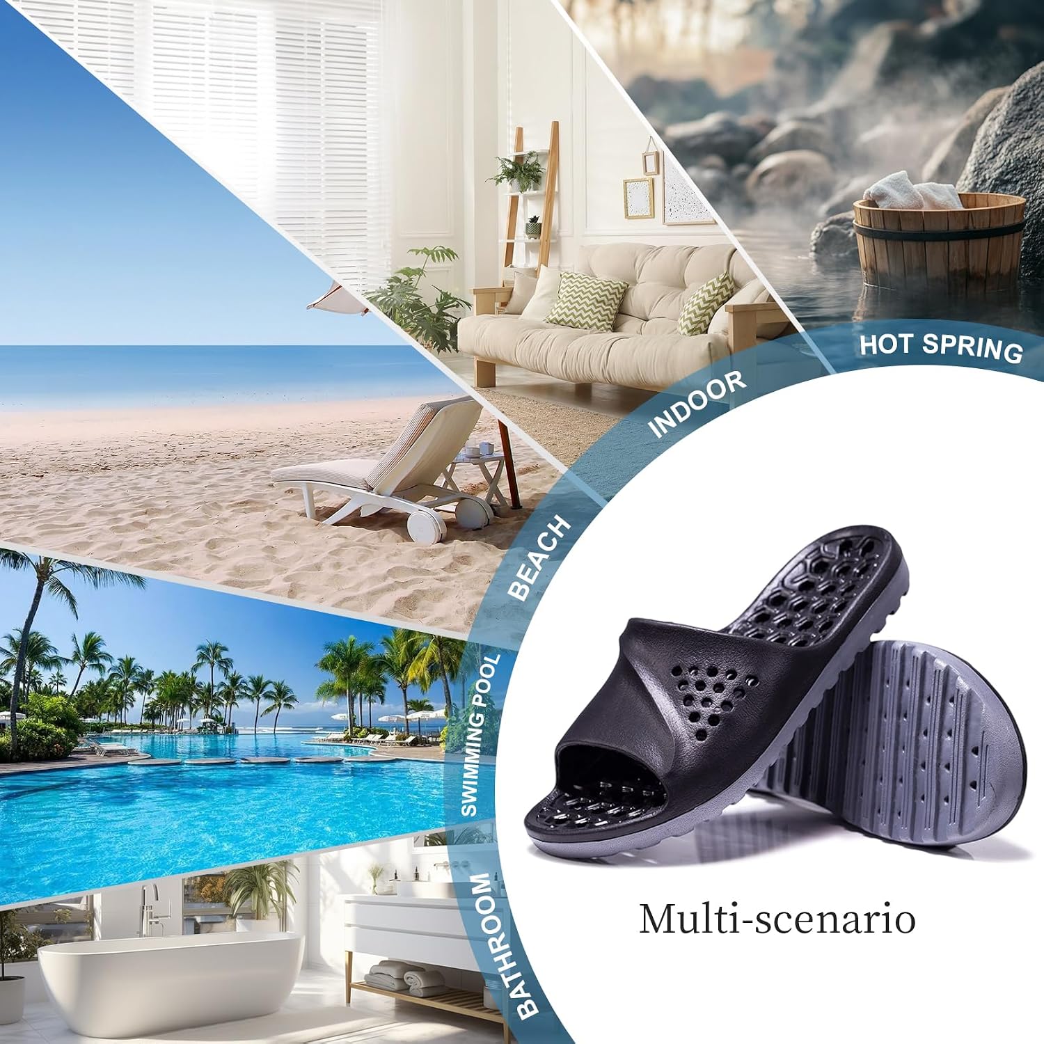 Men's Plus Size Shower Slippers, Quick Drying Non-Slip Shower Slides with Drain Hole, Lightweight Comfortable Massage Sandals for Bathroom Beach Gym