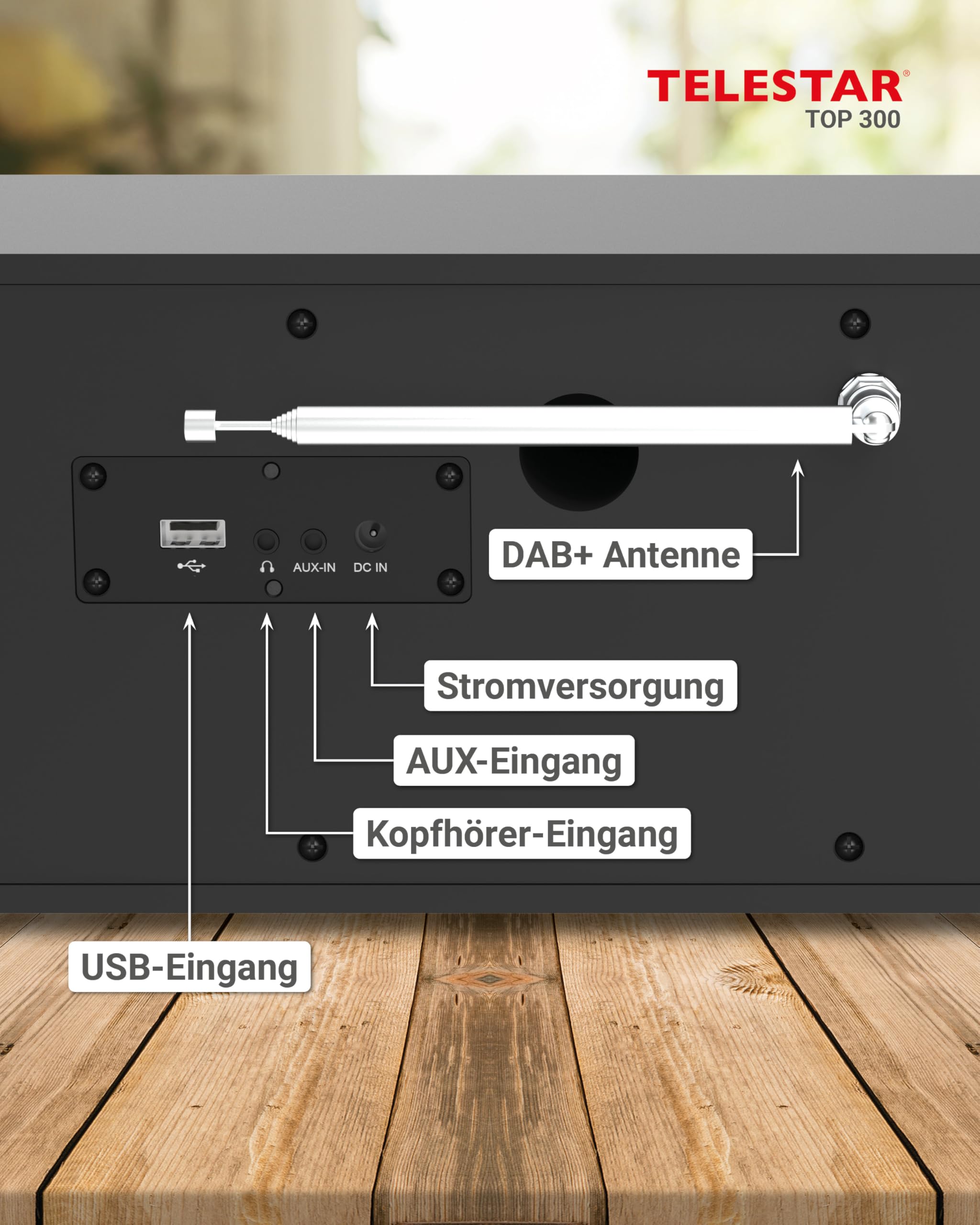 TELESTAR TOP 300 – DAB+/Internetradio mit CD-Player, Stereo – Schwarz | 2 × 15 W, Streamingdienste, Bluetooth Audio-Streaming & Sendefunktion, USB-Recording, Notfallwarnsystem