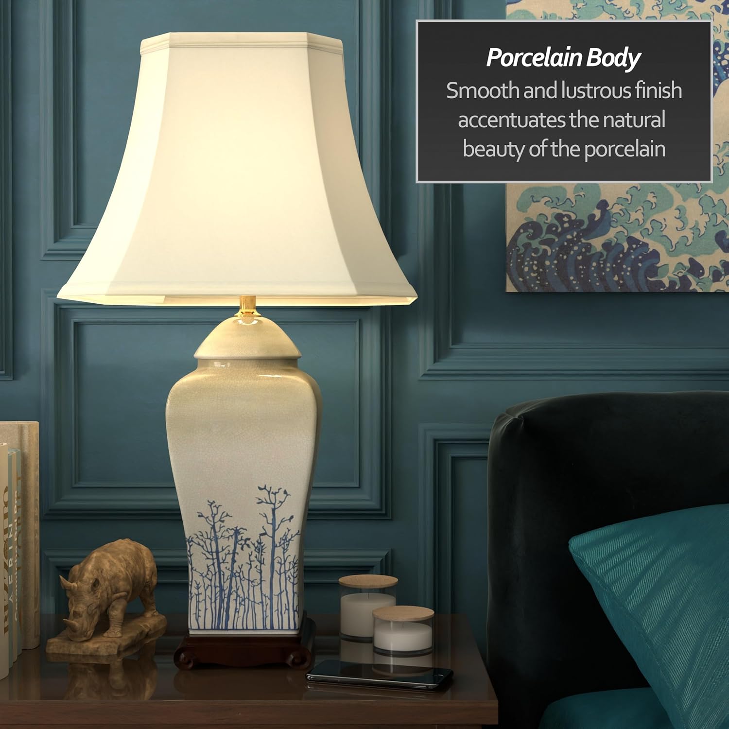 Red Lantern 26" Blue & White Spring Forest Porcelain Vase Lamp