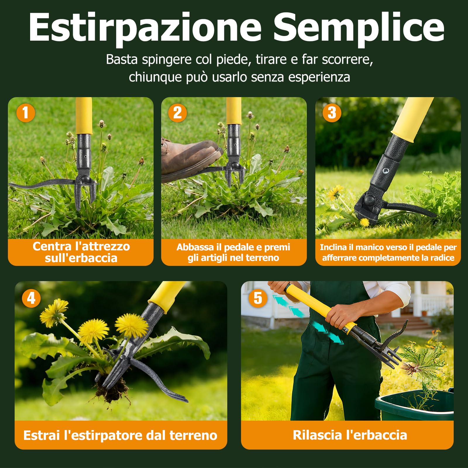 Estirpatore per Erbacce Attrezzo da Diserbo 109 cm con Sistema di Espulsione a Scorrimento