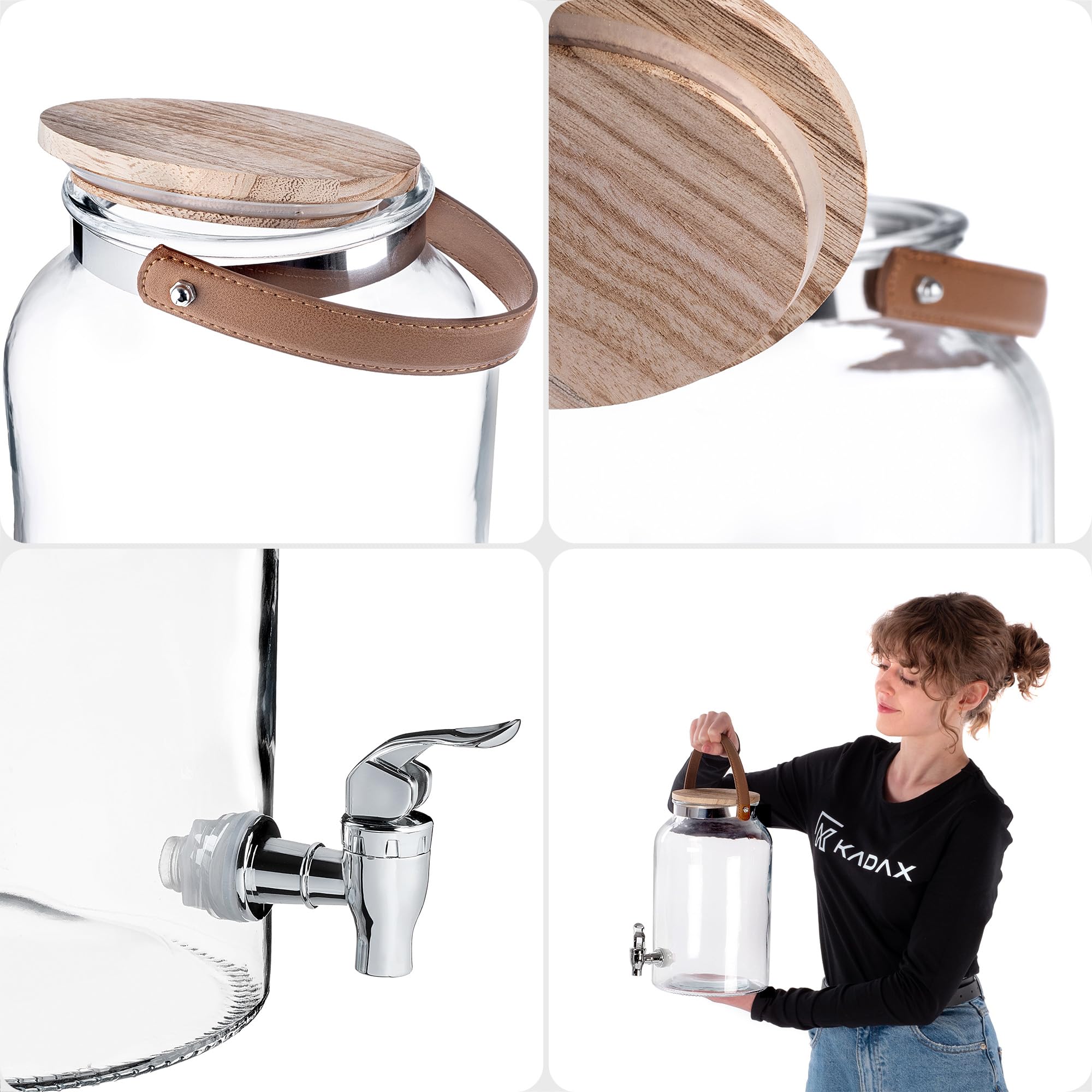 KADAX Dispenser per bevande da 5,6 litri, distributore di limonata con rubinetto e coperchio, grande erogatore di acqua in vetro, dispenser di succo, contenitore per bevande, contenitore in vetro