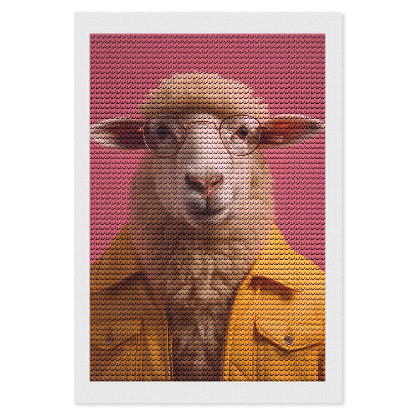 Junmoney 80s Style Sheep Diamond Art Canvas 8"x12", Easy Handmade Project, Complete Accessories, Bedroom Decor, Birthday Gift