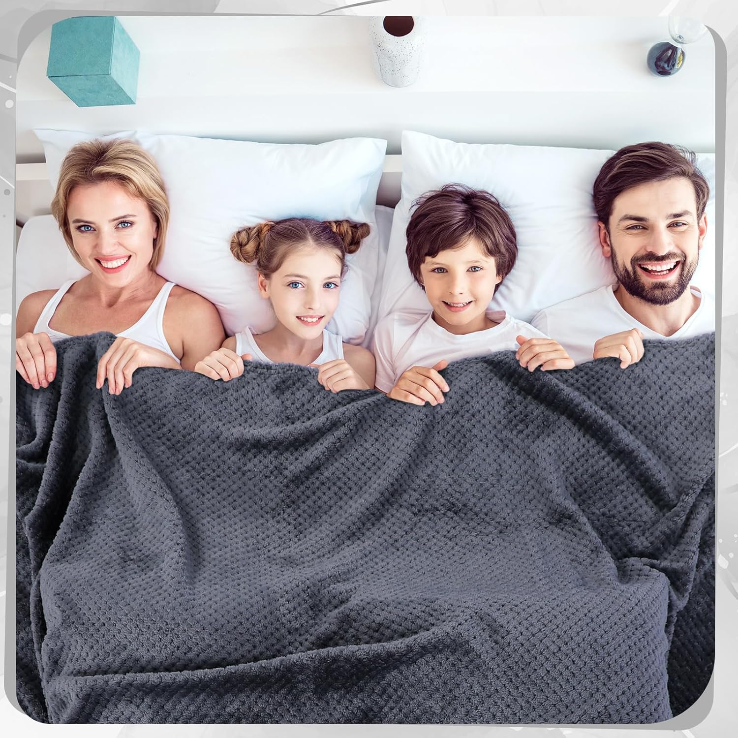 Newwiee 4 Pcs Flanne Fleece Throw Blanket for Bed Couch Large 3D Waffle Textured Soft Blanket Winter Warm Lightweight No Shedding No Pilling Decorative Throw, 50x60 Inch(Gradient Gray)