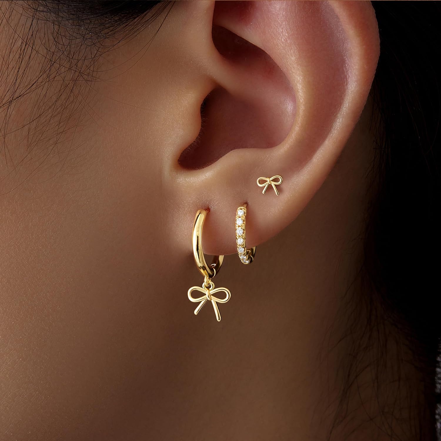 Valentine’s Day Heart Dangle Earrings 3 Pairs Set for Women, Gold Dainty Love Heart Seashell Starfish Cross Stud Hoop Earrings for Multiple Piercing Cartilage, 14K Plated Womens Valentine's Jewelry Gifts - Image 5