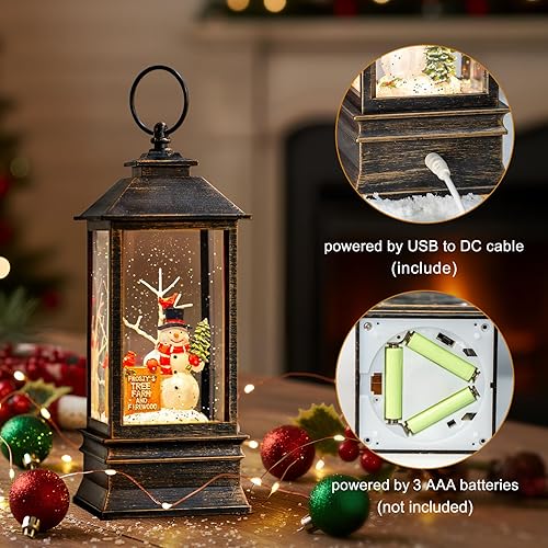 Miniatura 4 de Linterna de globo de nieve de Navidad, muñeco de nieve musical, árbol de Navidad, globo de nieve iluminado con temporizador USBbatería operada con