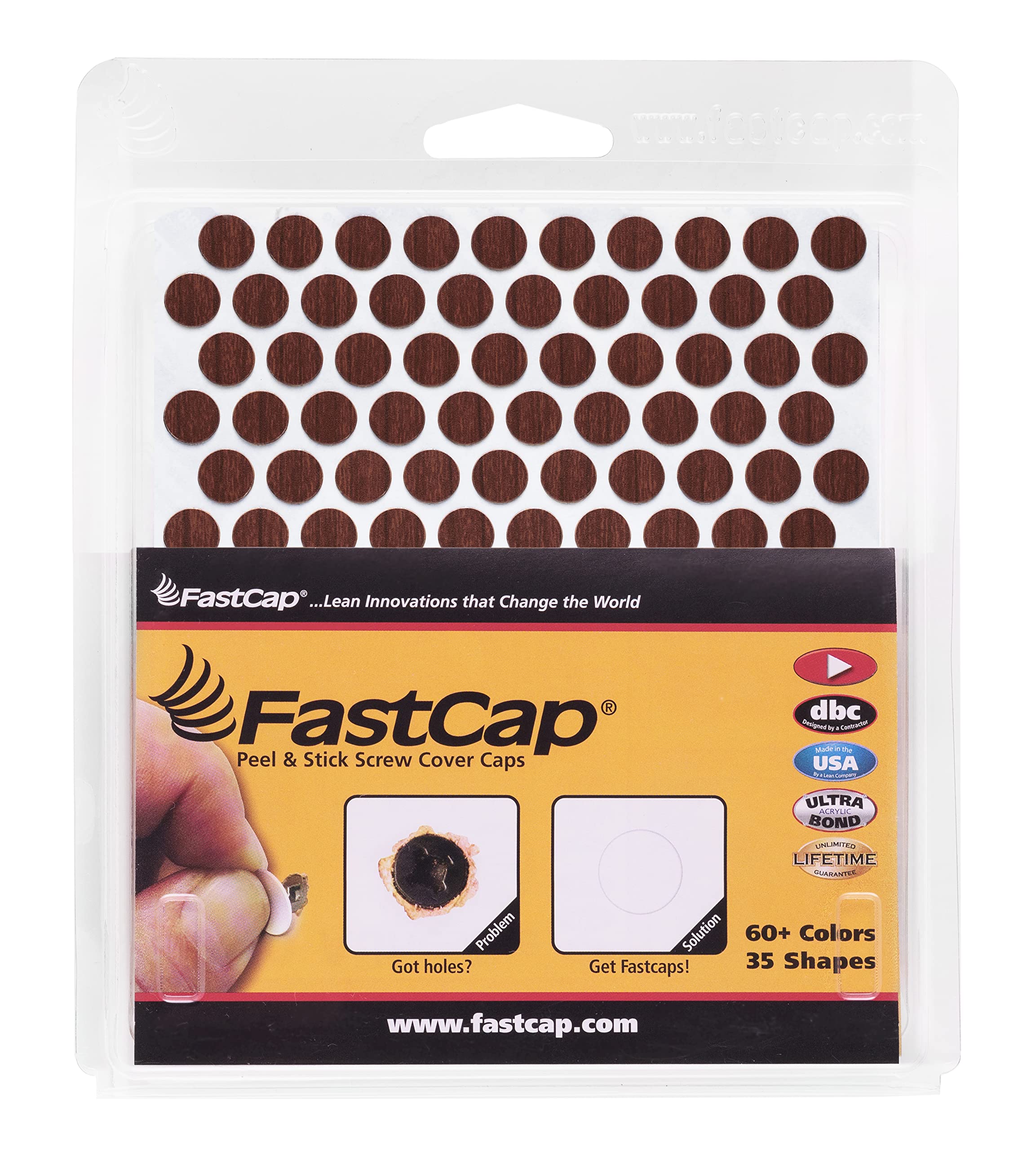 Cache-trous de vis autocollants FastCap cerise d'automne de 9 mm en PVC effet grain de bois