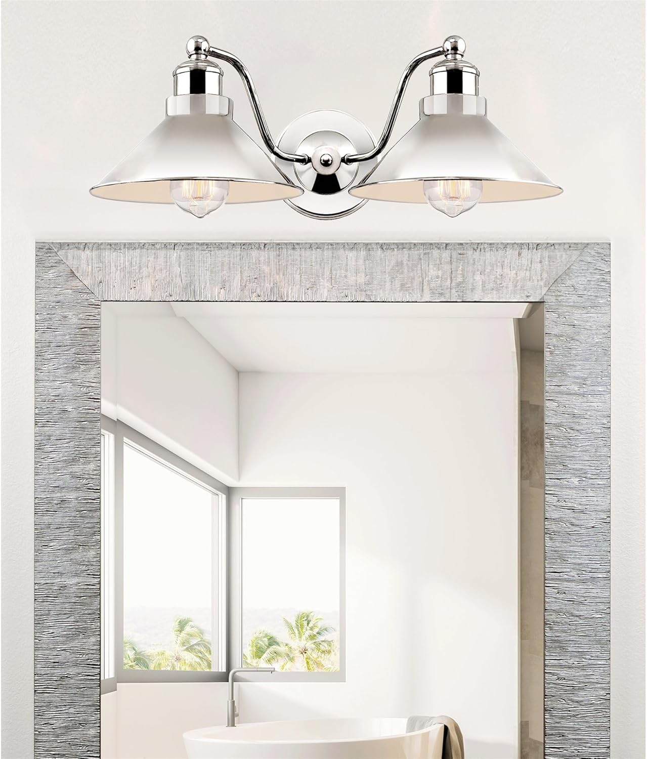 Kira Home Welton 19" 2-Light Modern Farmhouse Vanity Light with Dual Funnel Shades, Industrial Wall Sconce Bathroom Light, Polished Nickel Finish