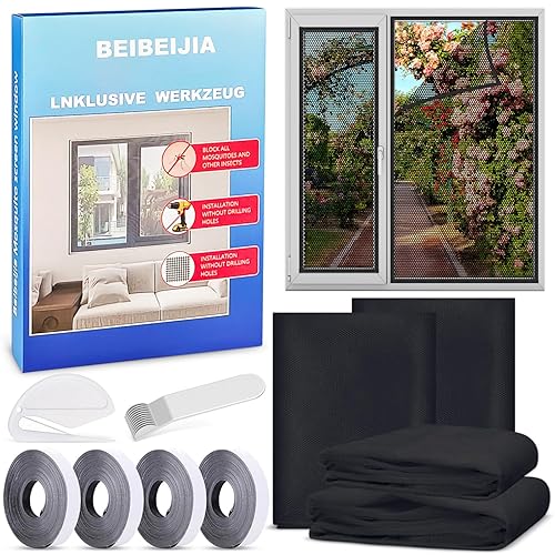 4 Stück Fliegengitter Fenster, Insektenschutz Fenster 150x180cm, Fliegennetz Fenster, Moskitonetz