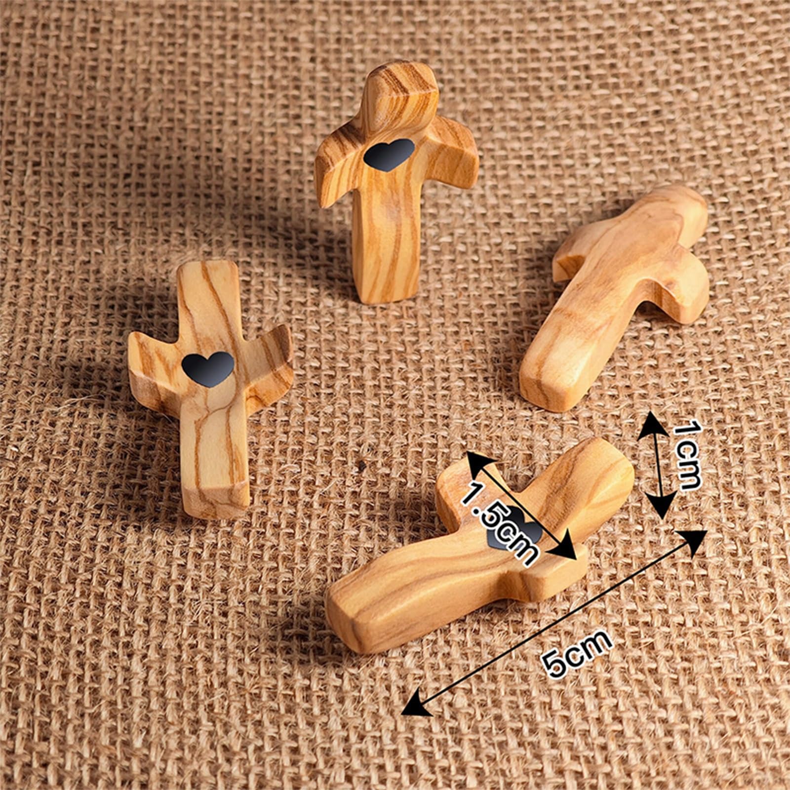 Cruz de Madera Hecha a Mano "Mi Corazón", Regalos para Aliviar el Estrés con los Dedos, Rezo Orar Ánimo Cruz Pequeña de Bolsillo para Adultos Que Rezan, Se Aferran y Se Aferran(Black heart - B(3PC))