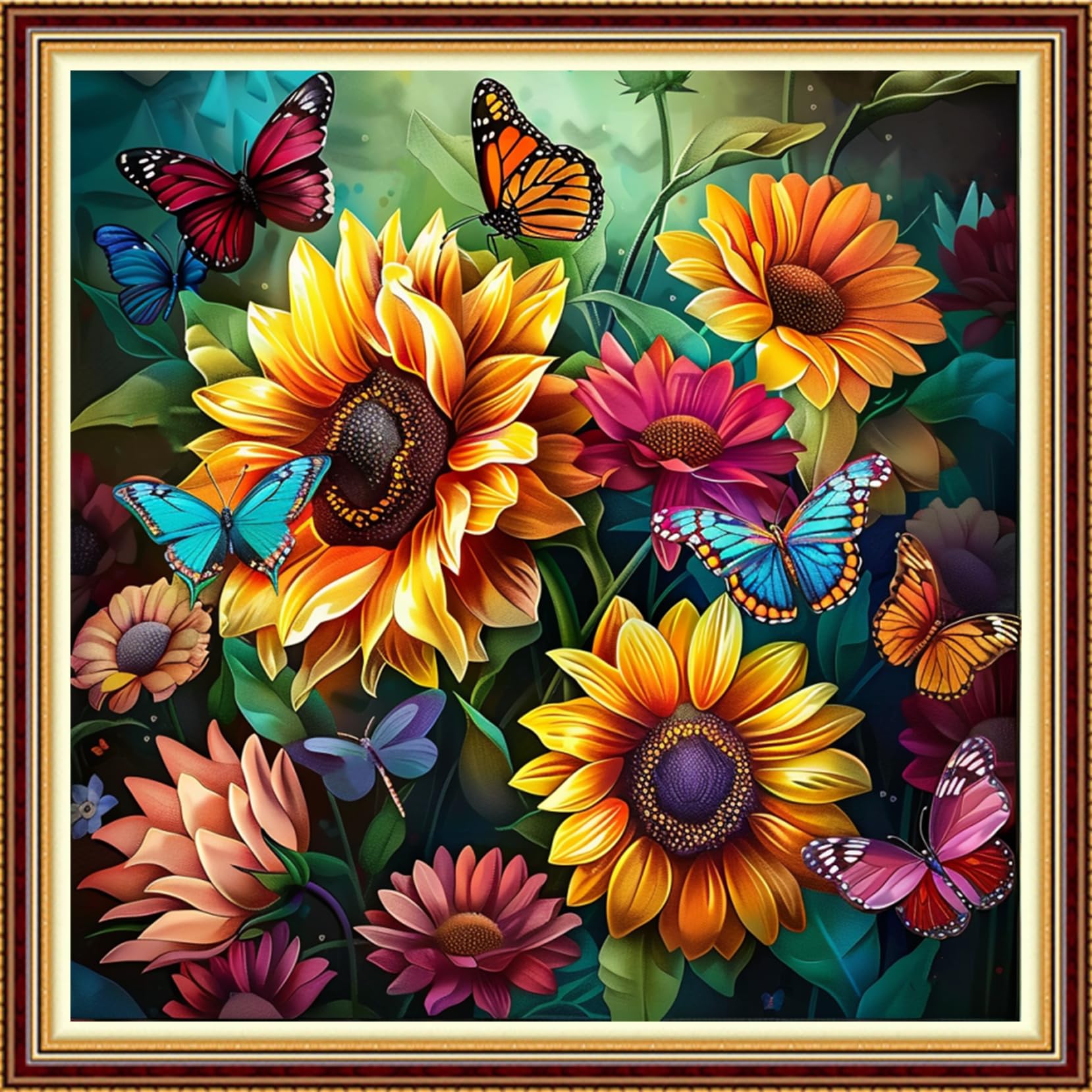Fanxvivy Stamped Counted Cross Stitch Kits for Adults Printed Cross-Stitch Patterns 11CT Stamped or Counted Cross Stitching Embroidery Kit Needlepoint Kits-Butterfly Sunflower 18x18 inch