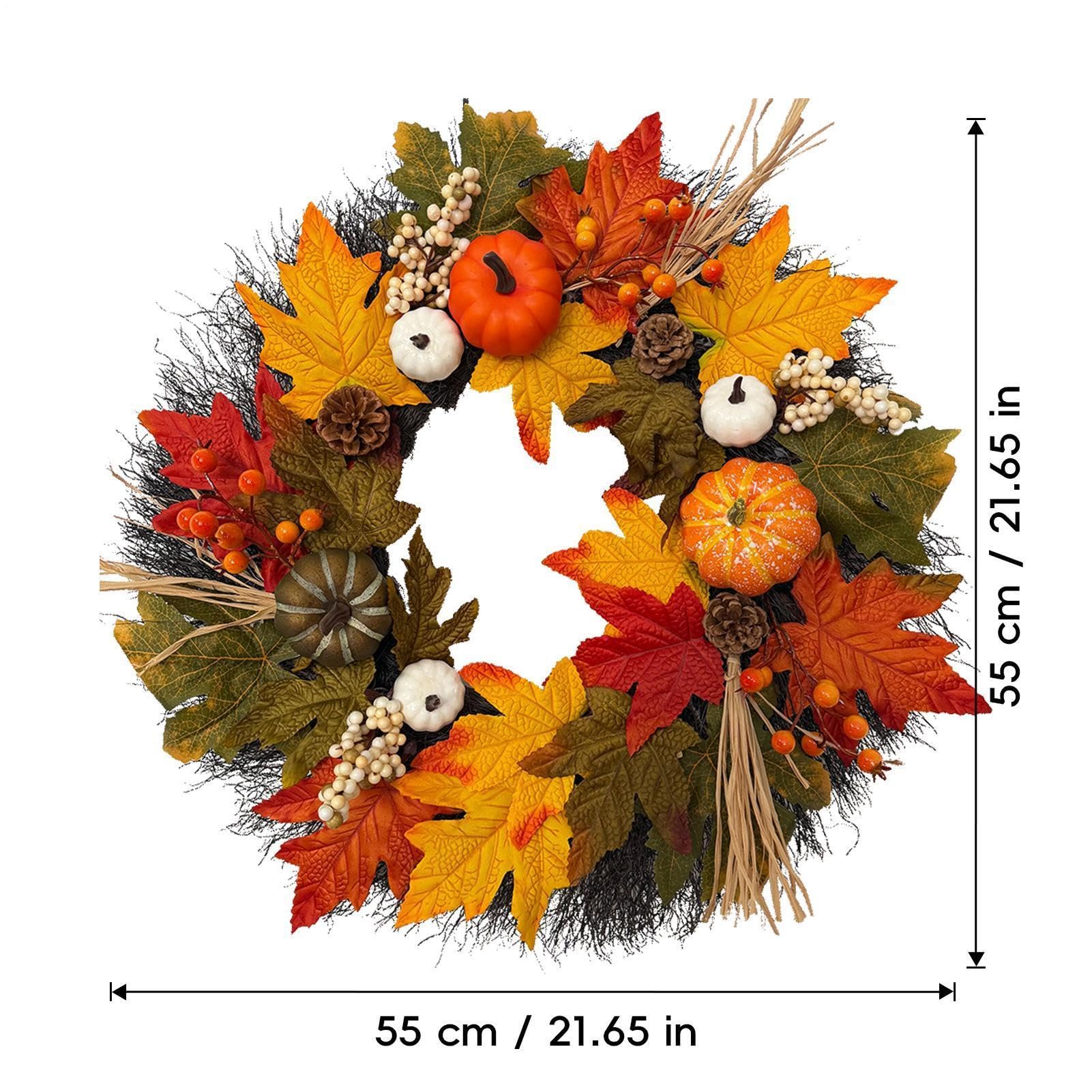 Autumn Wreath – PP 55 x 55 x 5 cm 22 Inch Large Fall Front Door Wreath | Pumpkins and Seasonal Foliage, Harvest Thanksgiving Farmhouse Decor | Fall Wreath | for Front Door Porch Entryway Indoor Outd