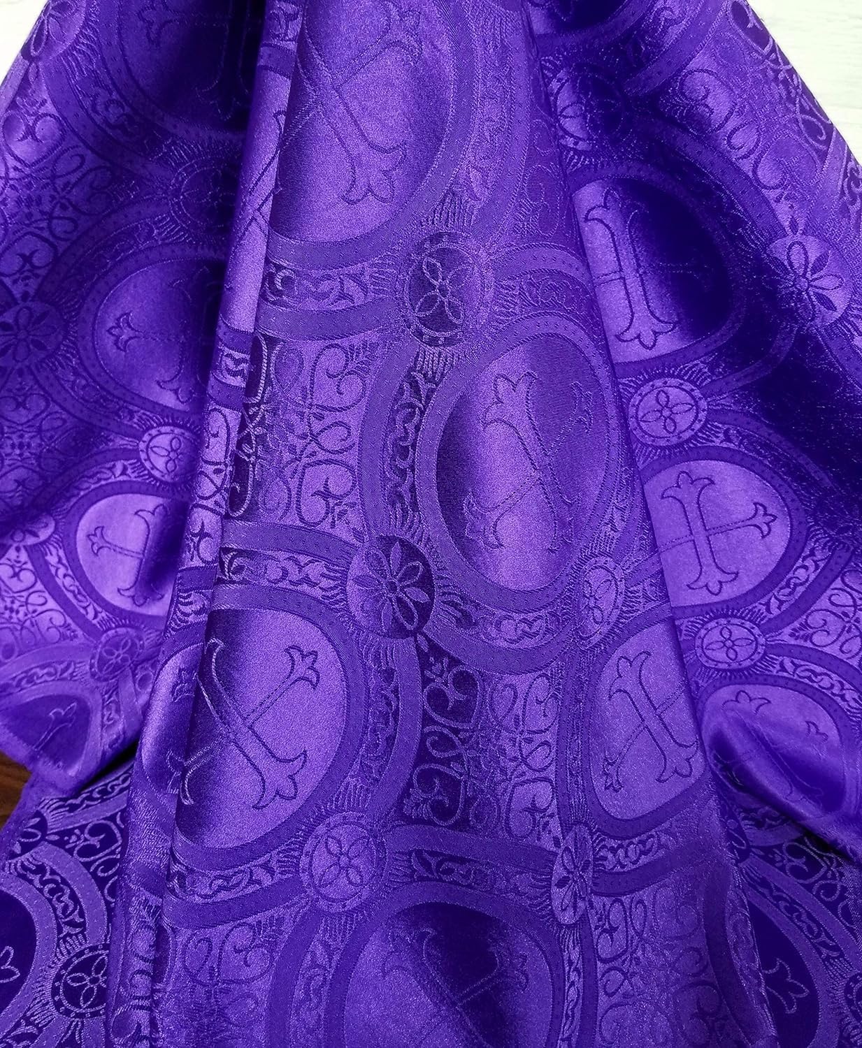 Liturgical Brocade Church Gorgeous Cross Acetate Taffeta Brocade Fabric Cross Matte Purple/Purple 60" Wide