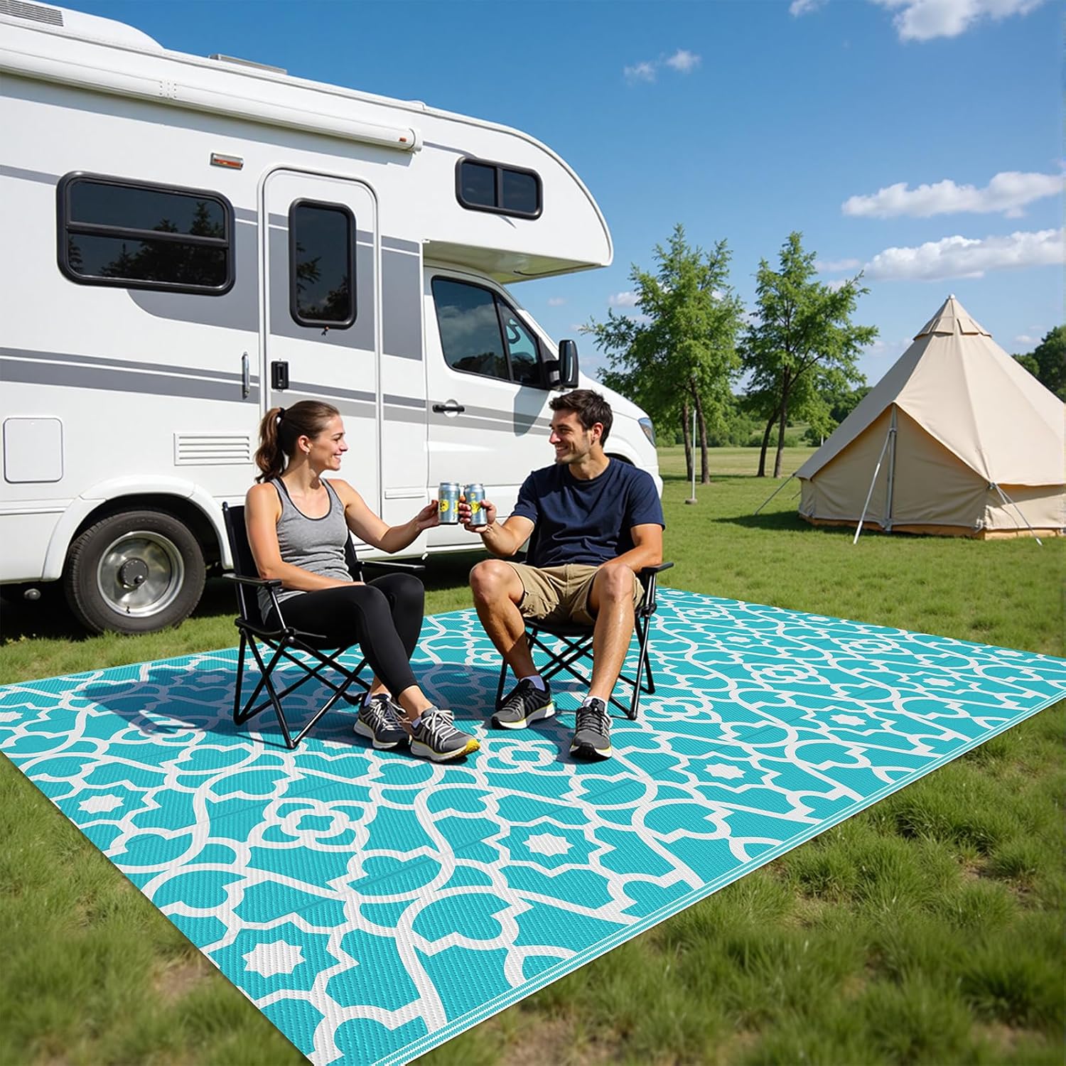 HEBE Outdoor Rug Waterproof 5x8, Plastic Straw Rug Camping Rug, Reversible Outdoor Patio Rugs RV Mat Clearance, Indoor Outside Floor Carpet for Porch,Deck,Camper,Balcony,Backyard