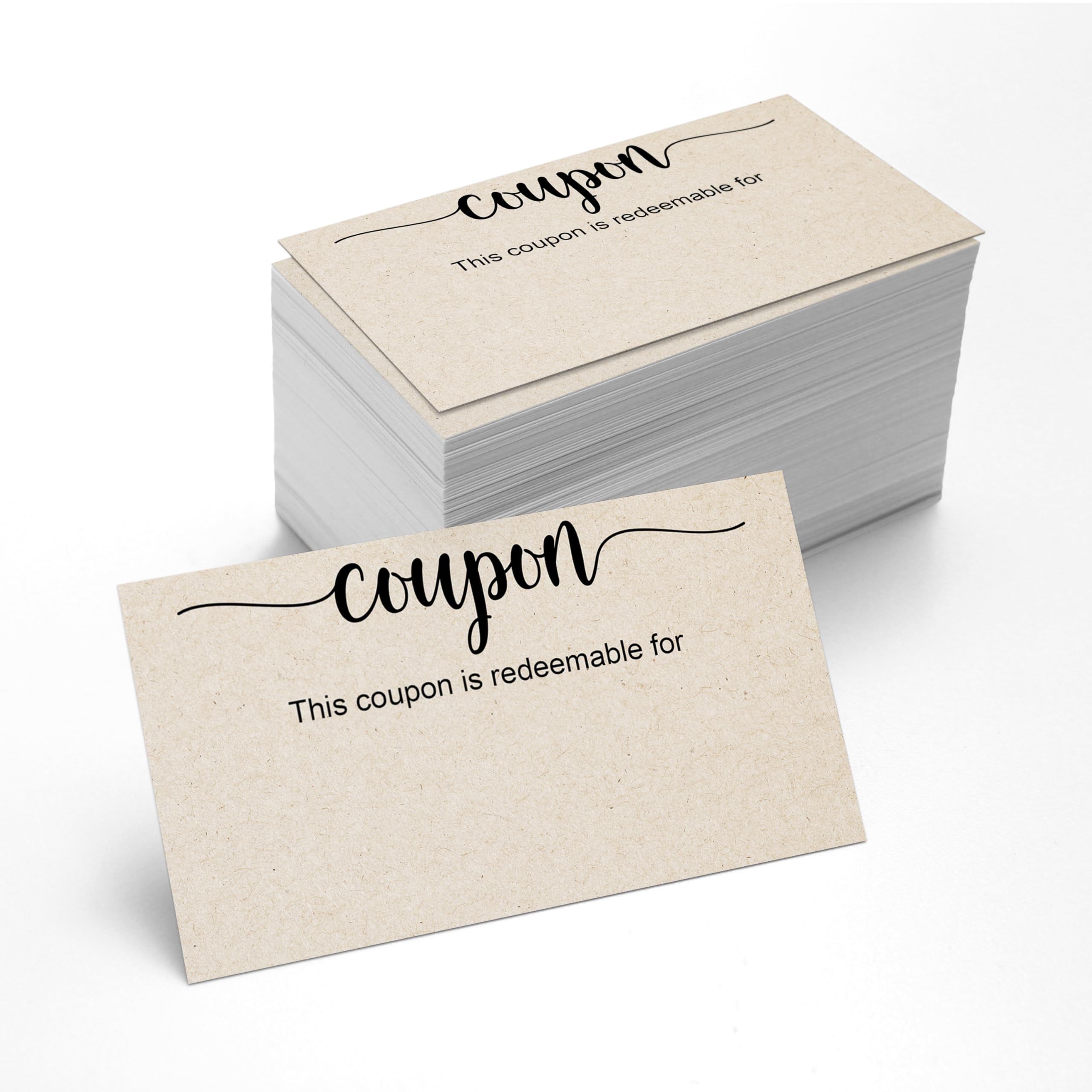 321Done Blank Coupon Cards Tan, 3.5x2 - Made in USA, Little DIY Gift Certificate, Redeem Vouchers for Present, Holiday, Business Coupons for Customers