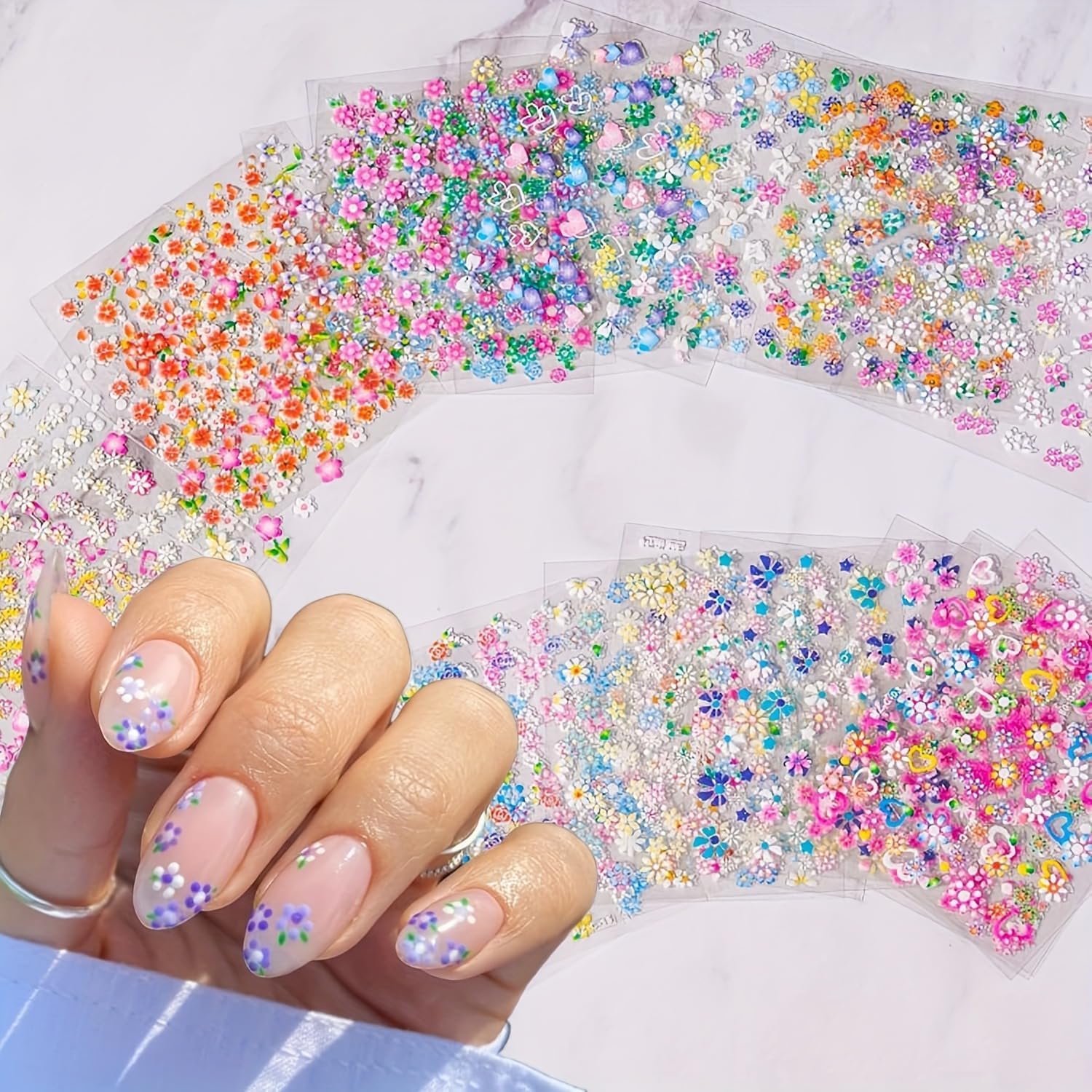 VARENYYA Mini Flower Nail Art Stickers 30 Sheet Colorful Daisy for Extension Self-Adhesive Embossing DIY Embellishments [ Multicolour ]