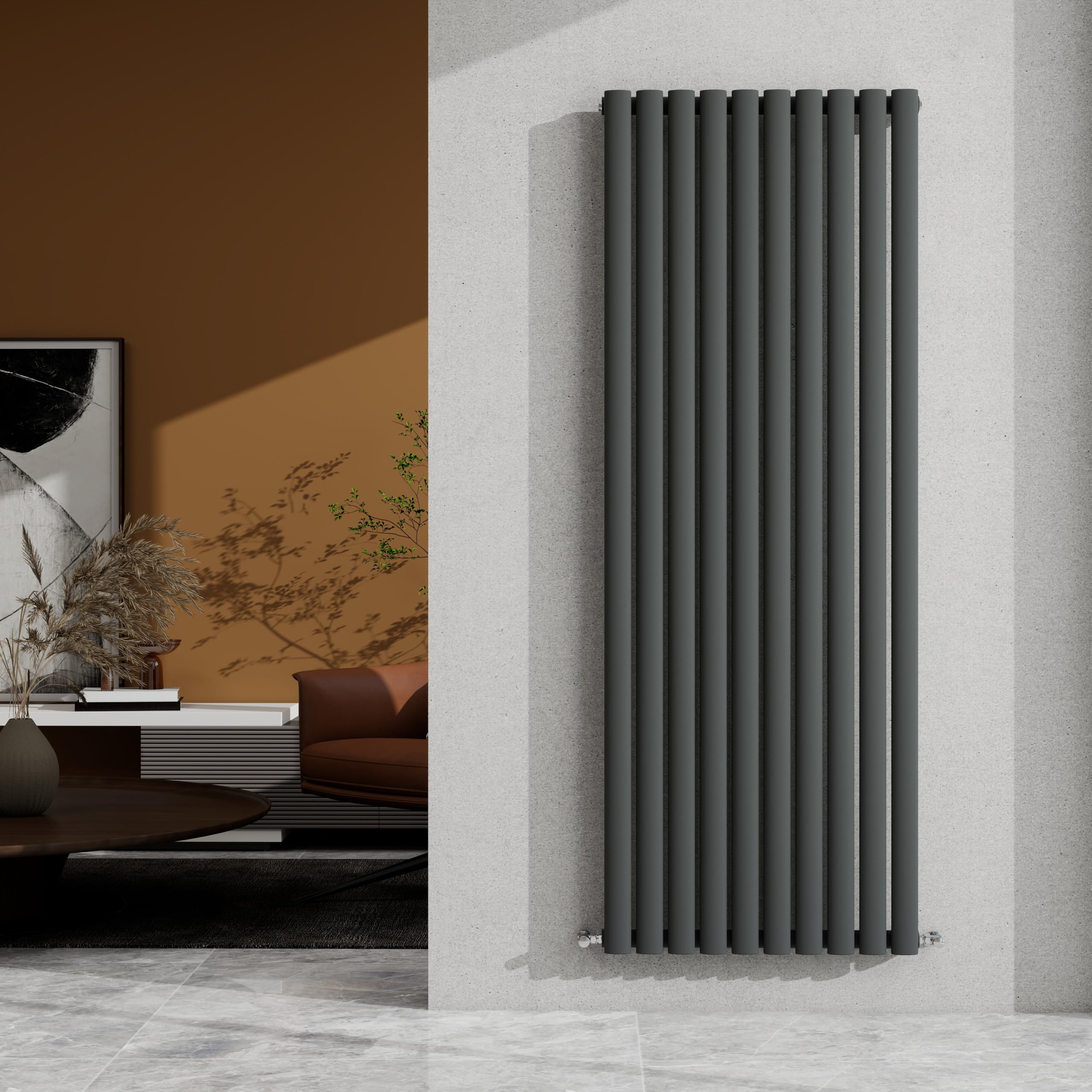 1600×590mm Anthracite Single Oval Column Radiator Vertical 3814 BTU