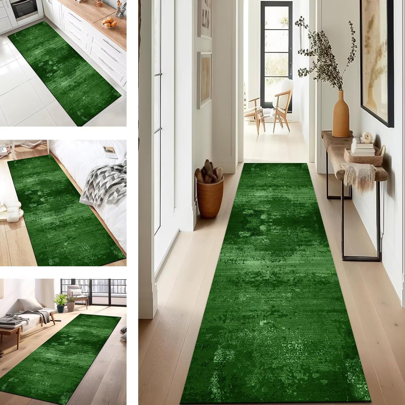 Tapis de couloir pour cuisine et entrée rectangulaire vert